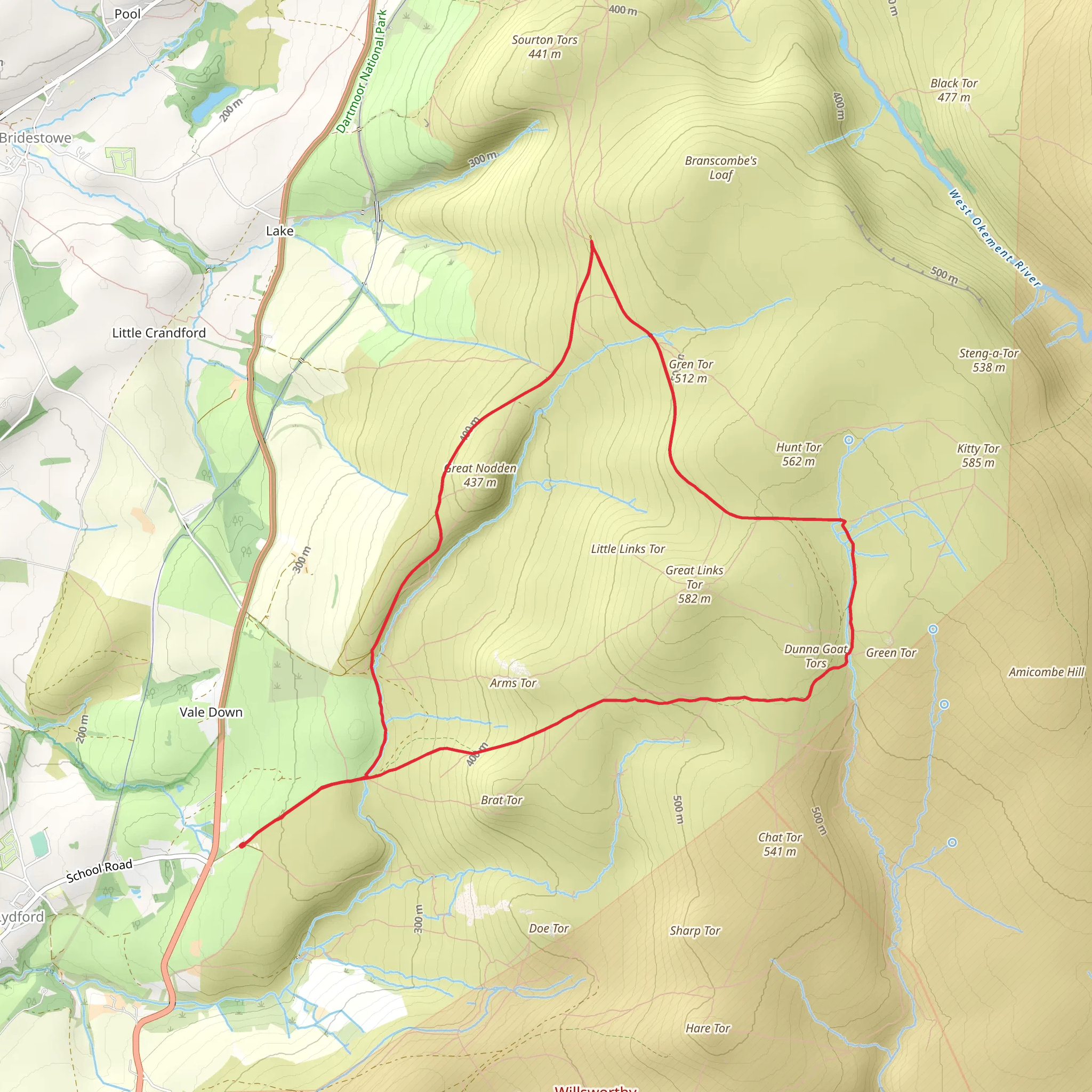 Bleak House and Great Nodden from Lydford mobile static map