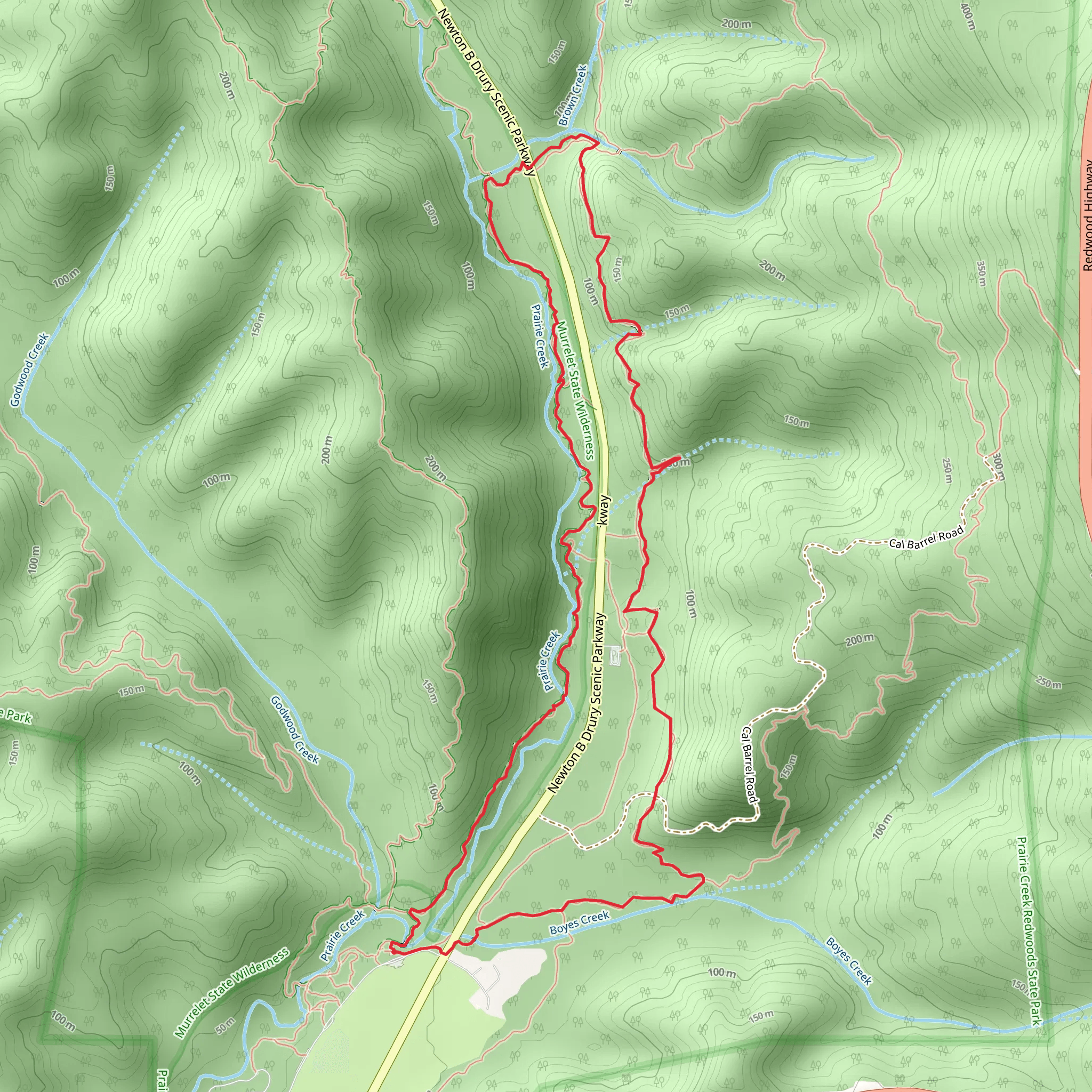 Prairie Creek and Cathedral Trees Loop Trail mobile static map