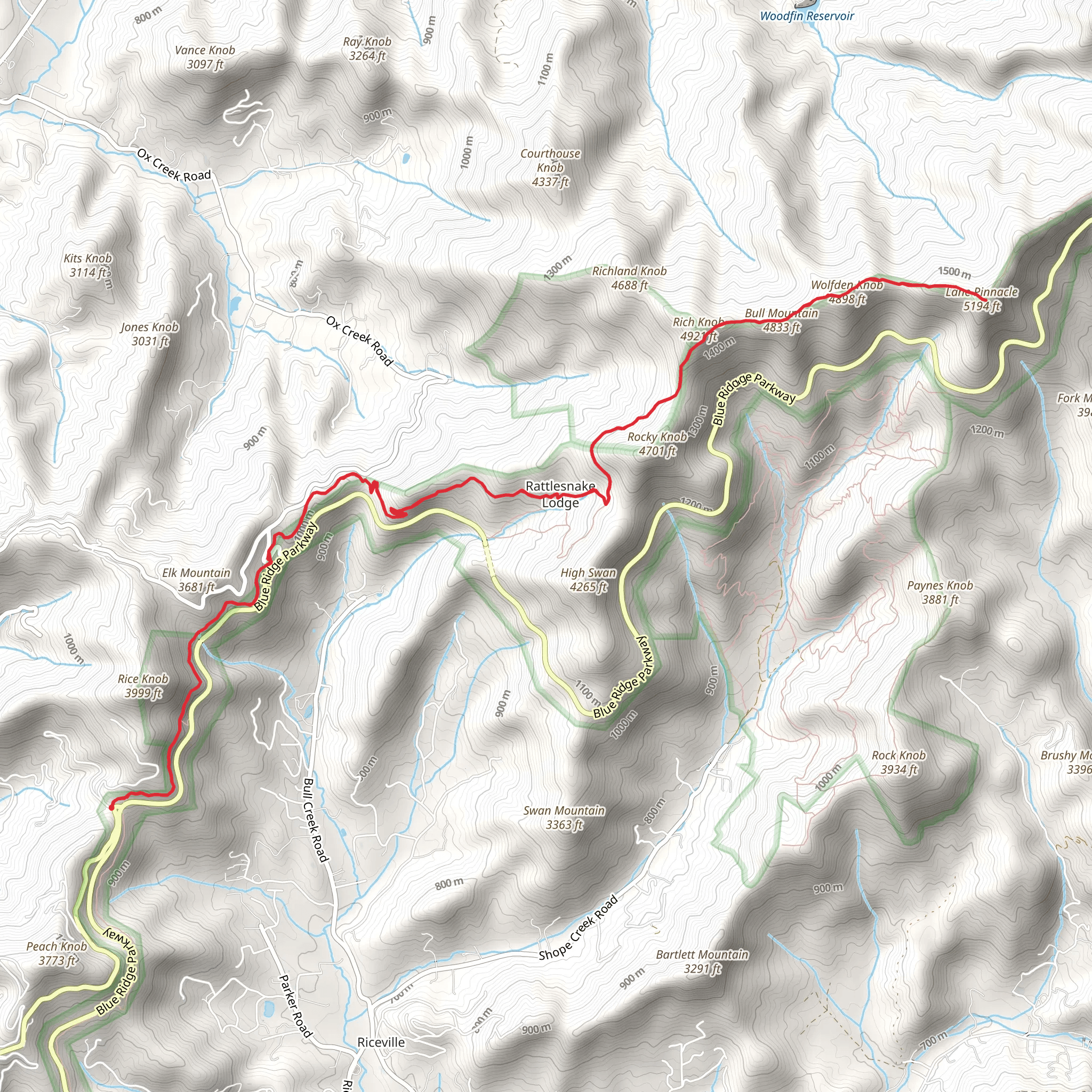 Mountains-to-Sea Trail from Craven Gap mobile static map
