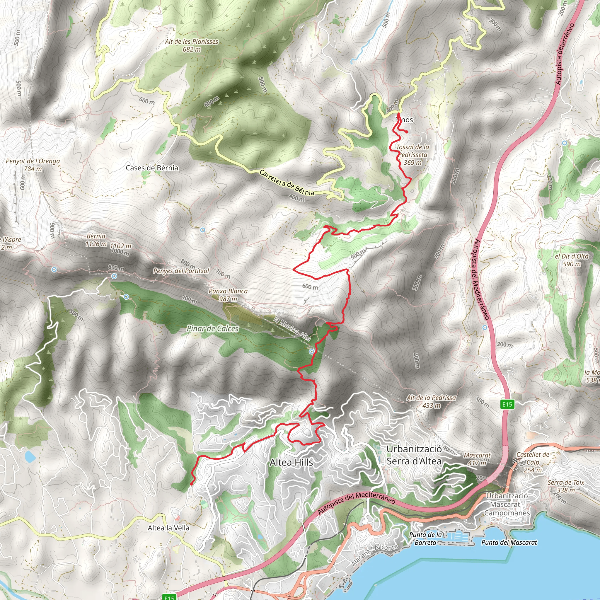 Camí de la Cova de la Serp Altea la Vella - Pinos PR CV 436 mobile static map