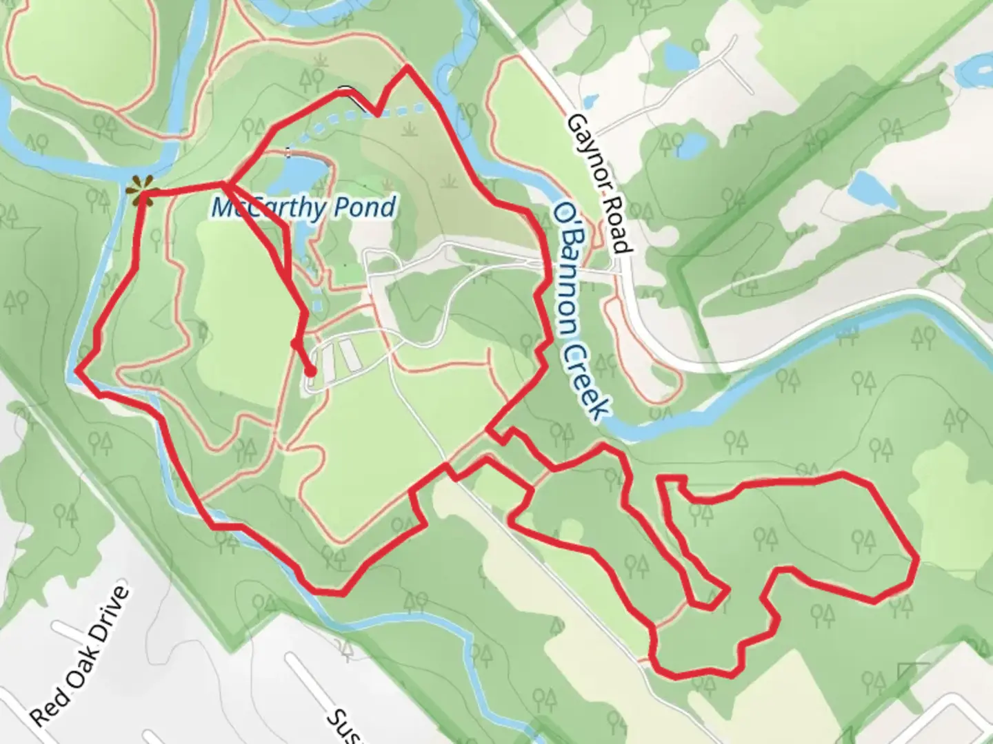 An image depicting the trail Barred Owl Trail, Woodpecker Trail and Salamander Trail Loop and its surrounding area.