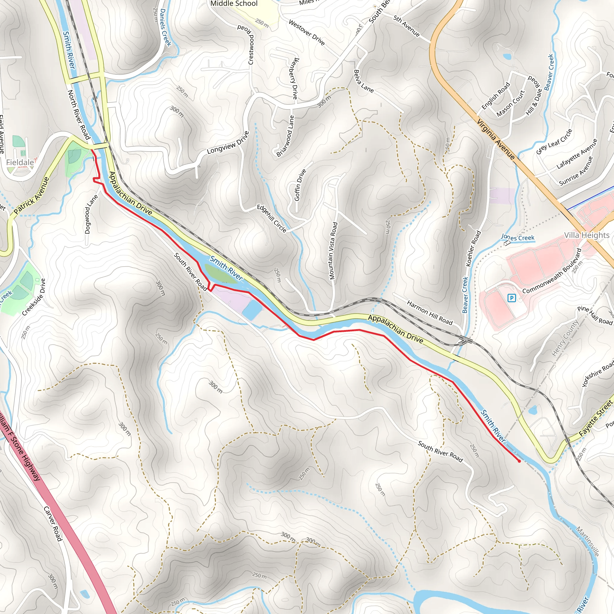 Fieldale Trail along Smith River mobile static map