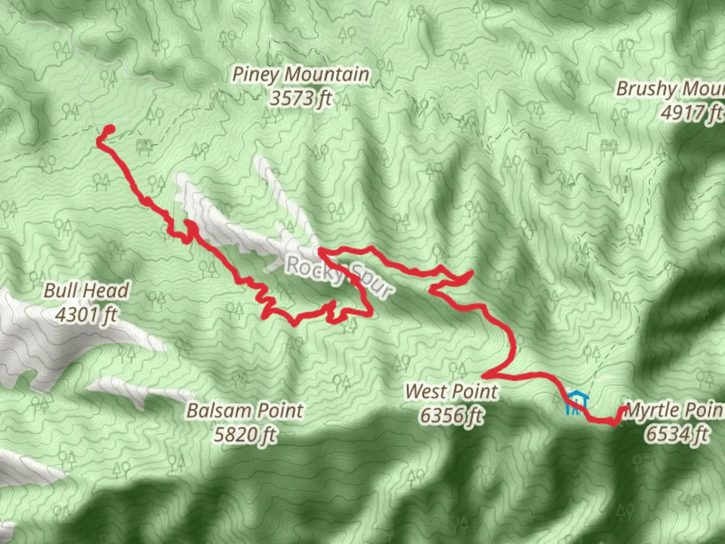 An image depicting the trail Mount Le Conte via Bull Head and Rainbow Falls Trail and its surrounding area.