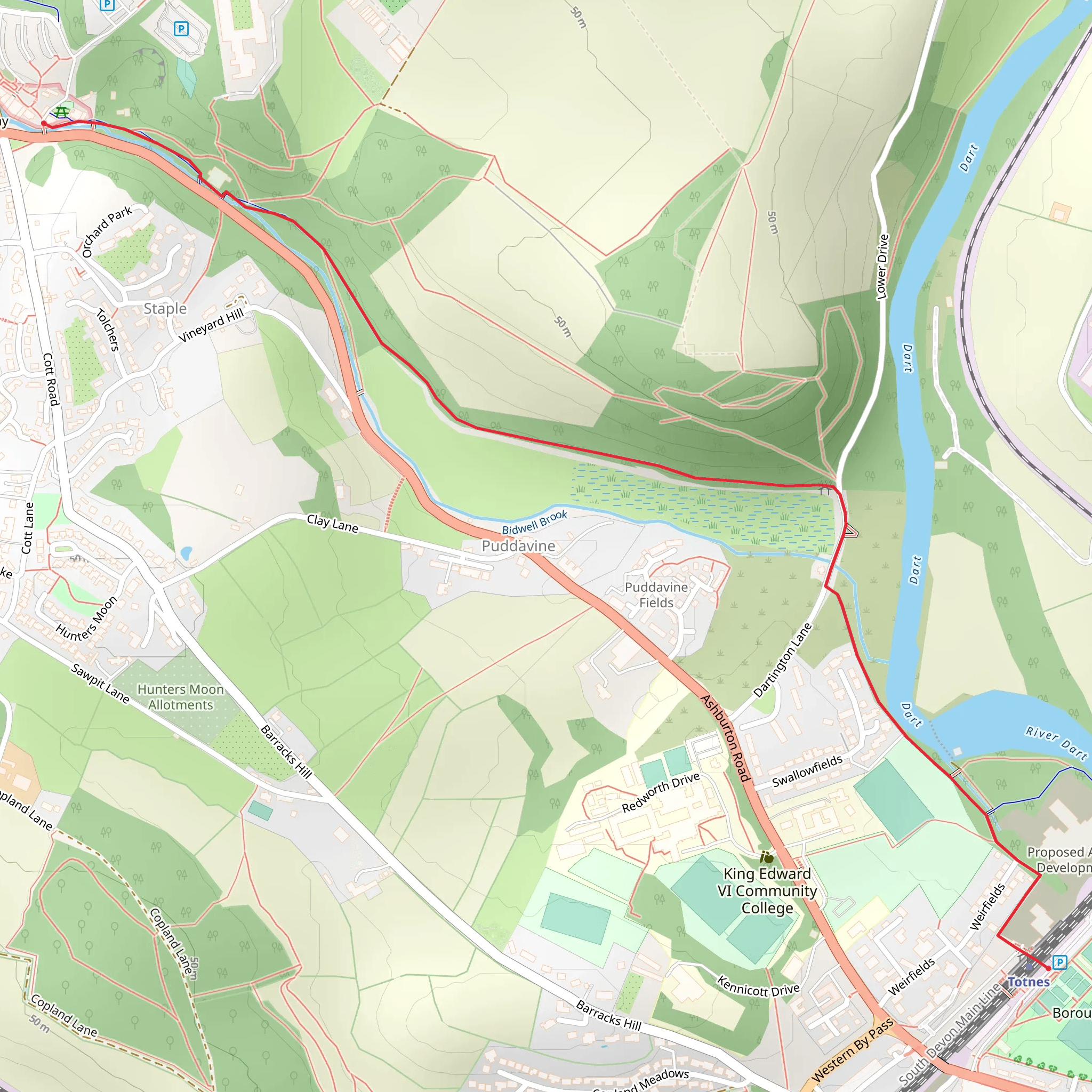 Dartington from Totnes Walk mobile static map