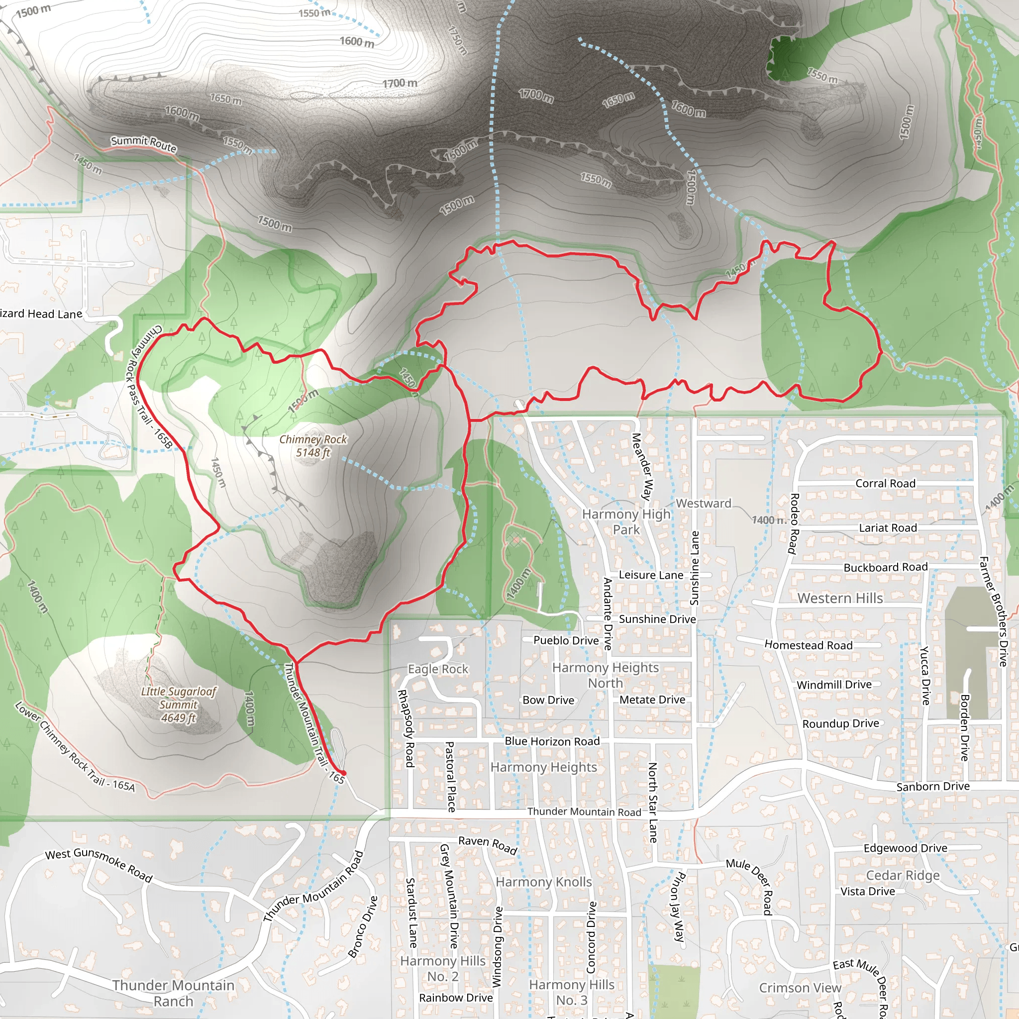 Thunder Mountain, Andante and Chimney Rock Pass Loop Trail mobile static map