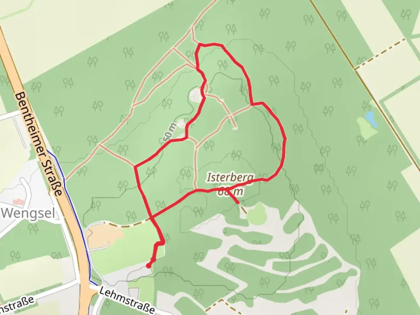 An image depicting the trail Isterberg Loop and its surrounding area.