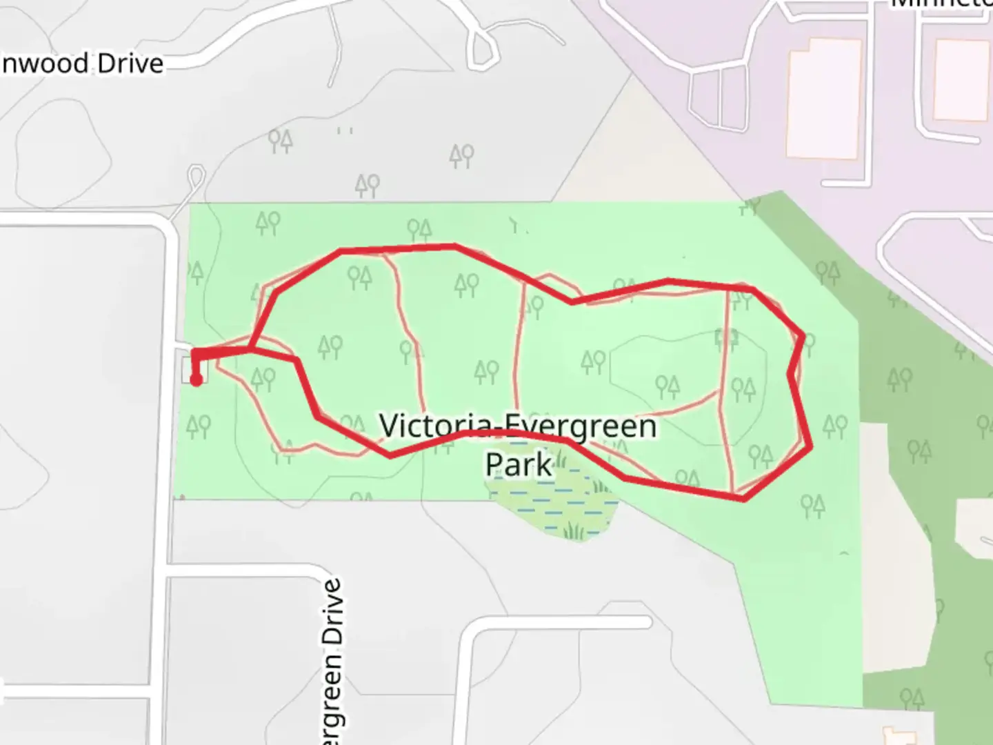 An image depicting the trail Victoria-Evergreen Park Loop and its surrounding area.