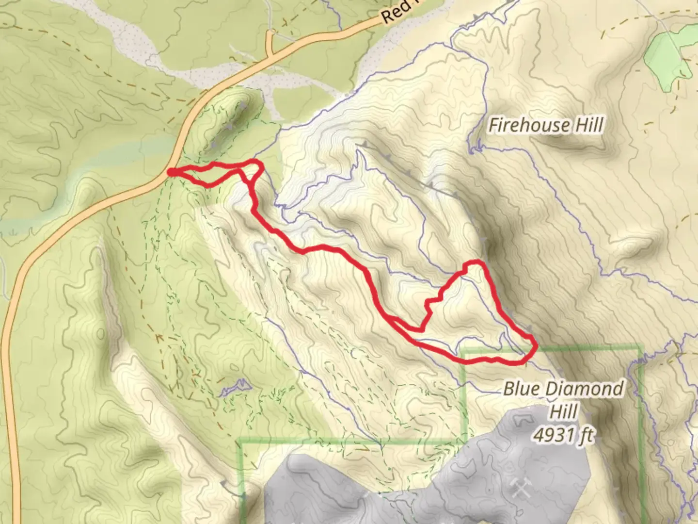 An image depicting the trail Bone Shaker, Ridge and Radio Tower Loop and its surrounding area.