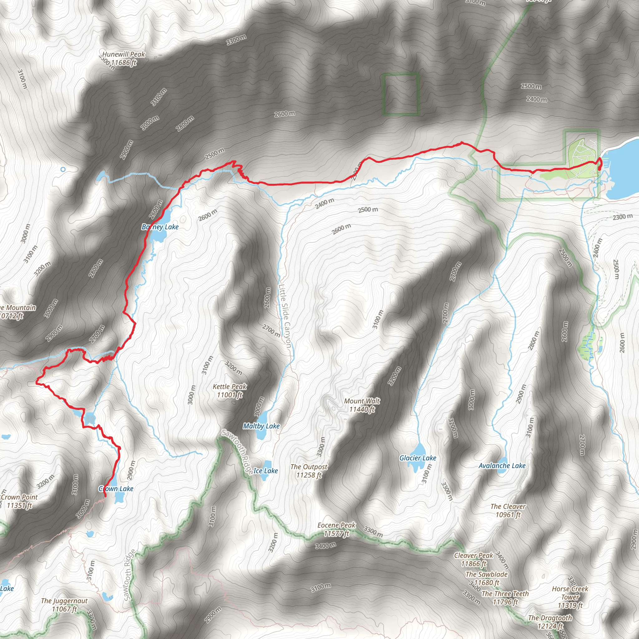 Barney and Robinson Lakes via Robinson Creek Trail mobile static map