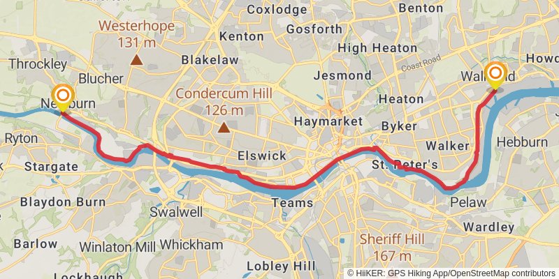 Warden to Tynemouth via River Tyne Trail stage 3 Map