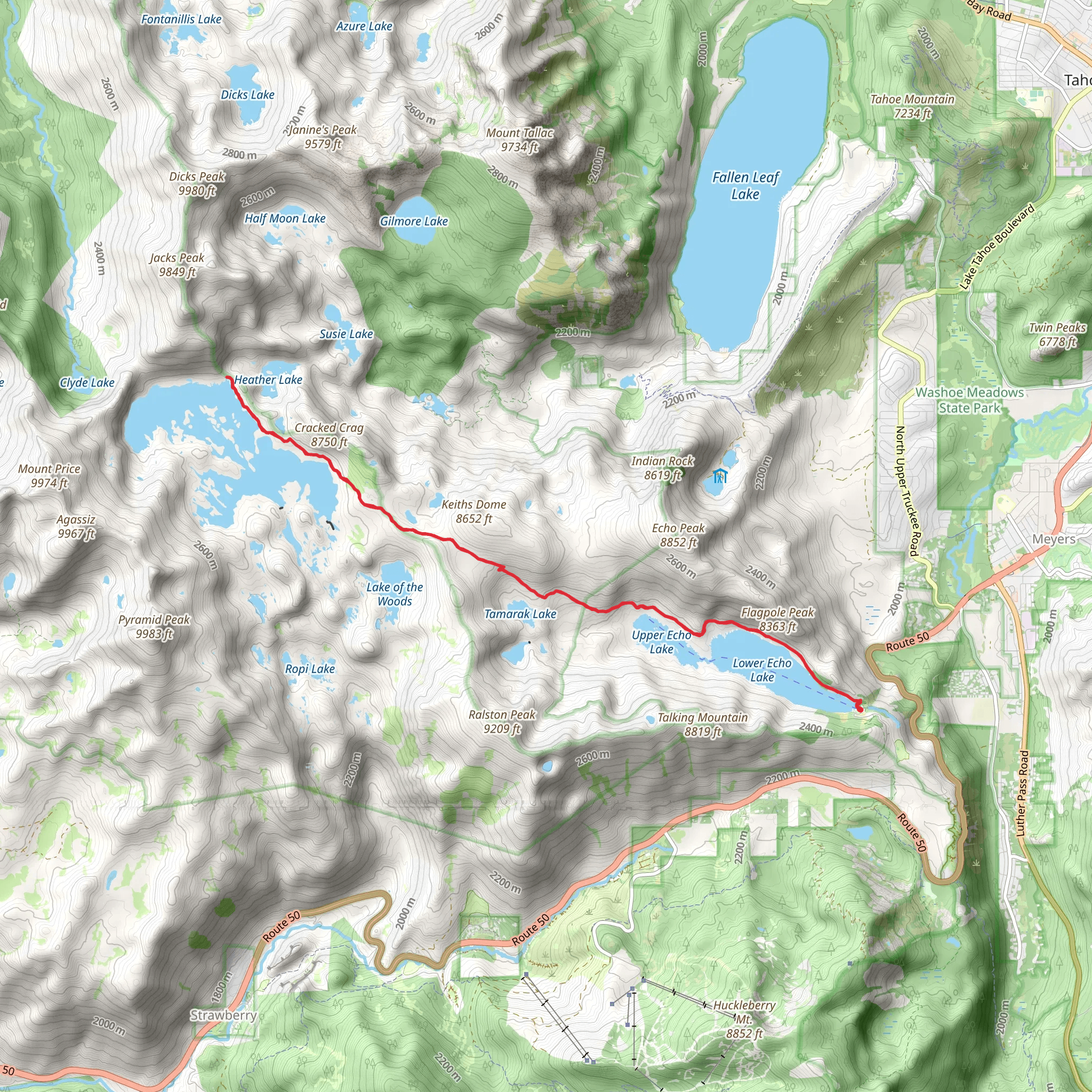 Echo Lakes to Aloha Lake Trail mobile static map