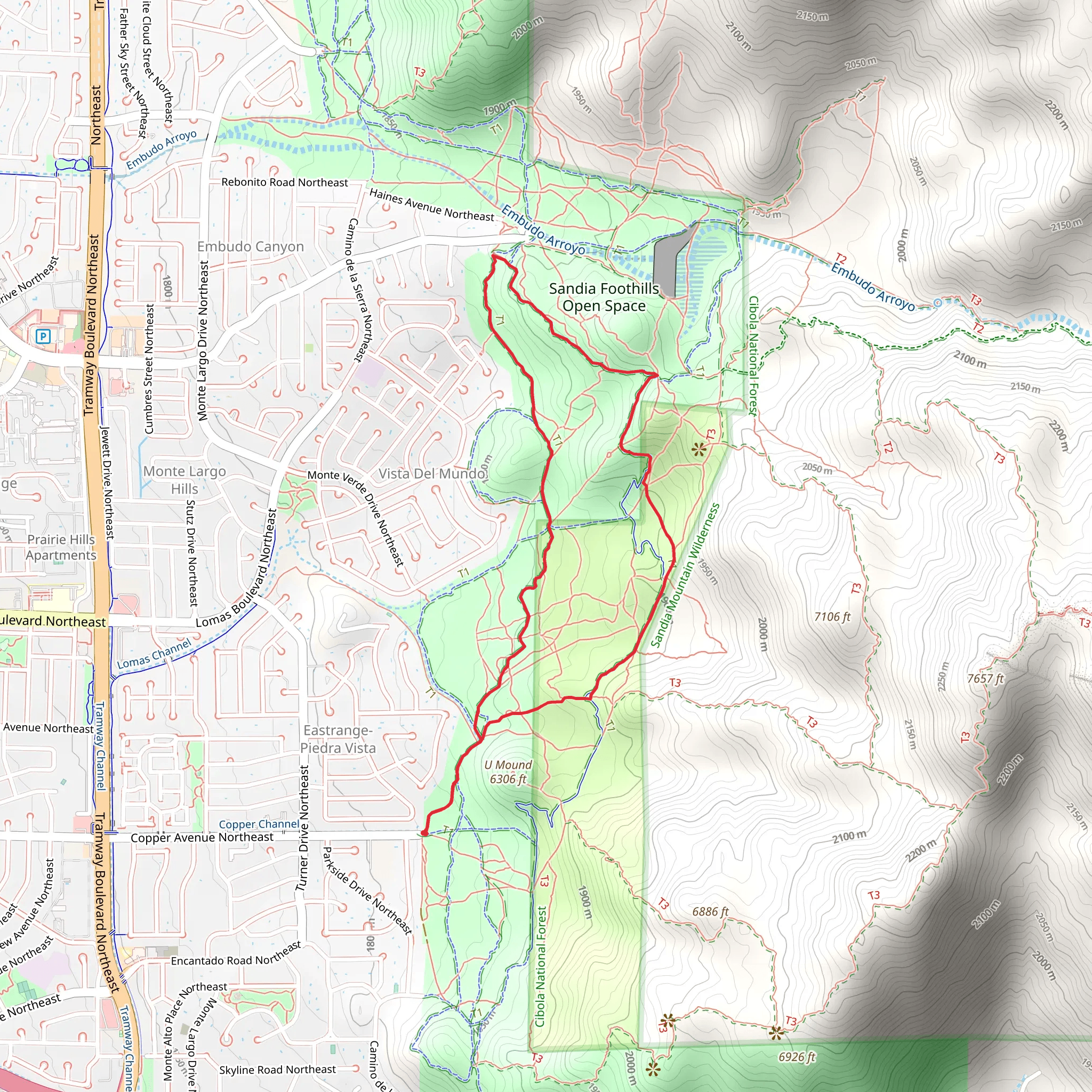 Sandia Foothills Open Space Loop mobile static map