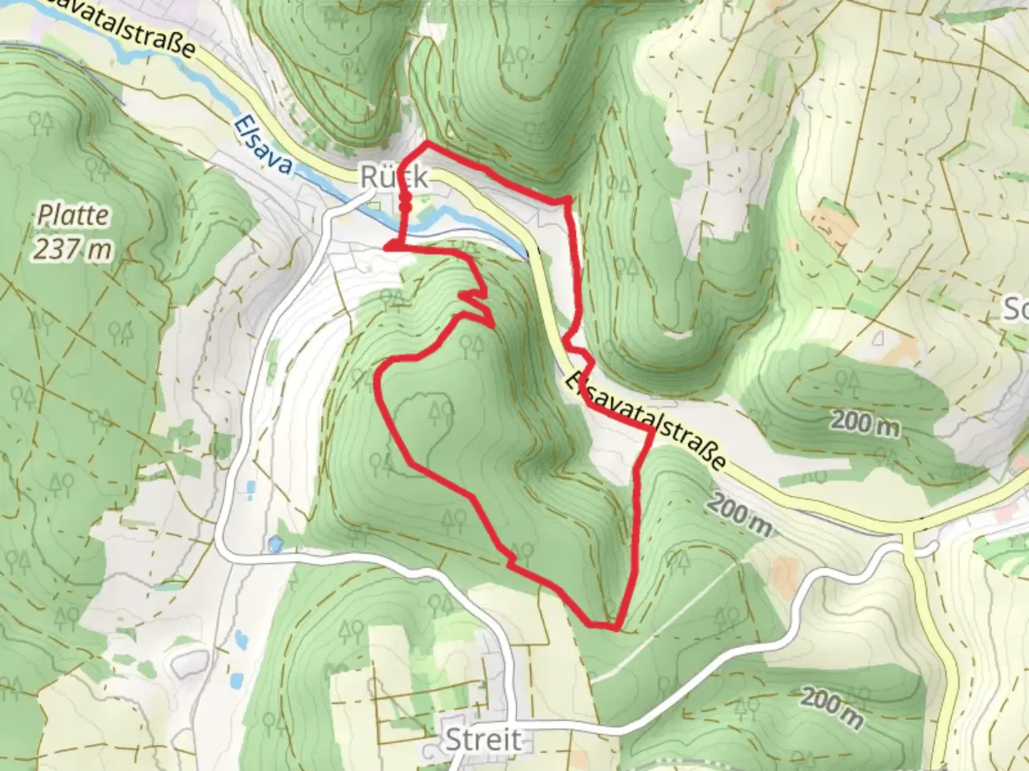 An image depicting the trail Ruck, Himmelthal and Wendelshohe Loop and its surrounding area.