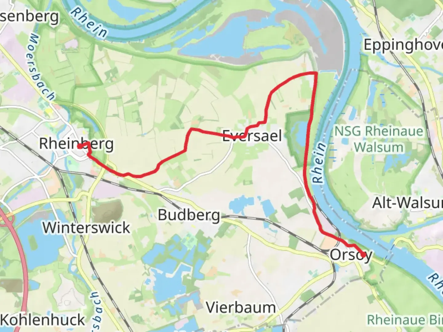 An image depicting the trail Orsoy to Rheinberg Walk and its surrounding area.