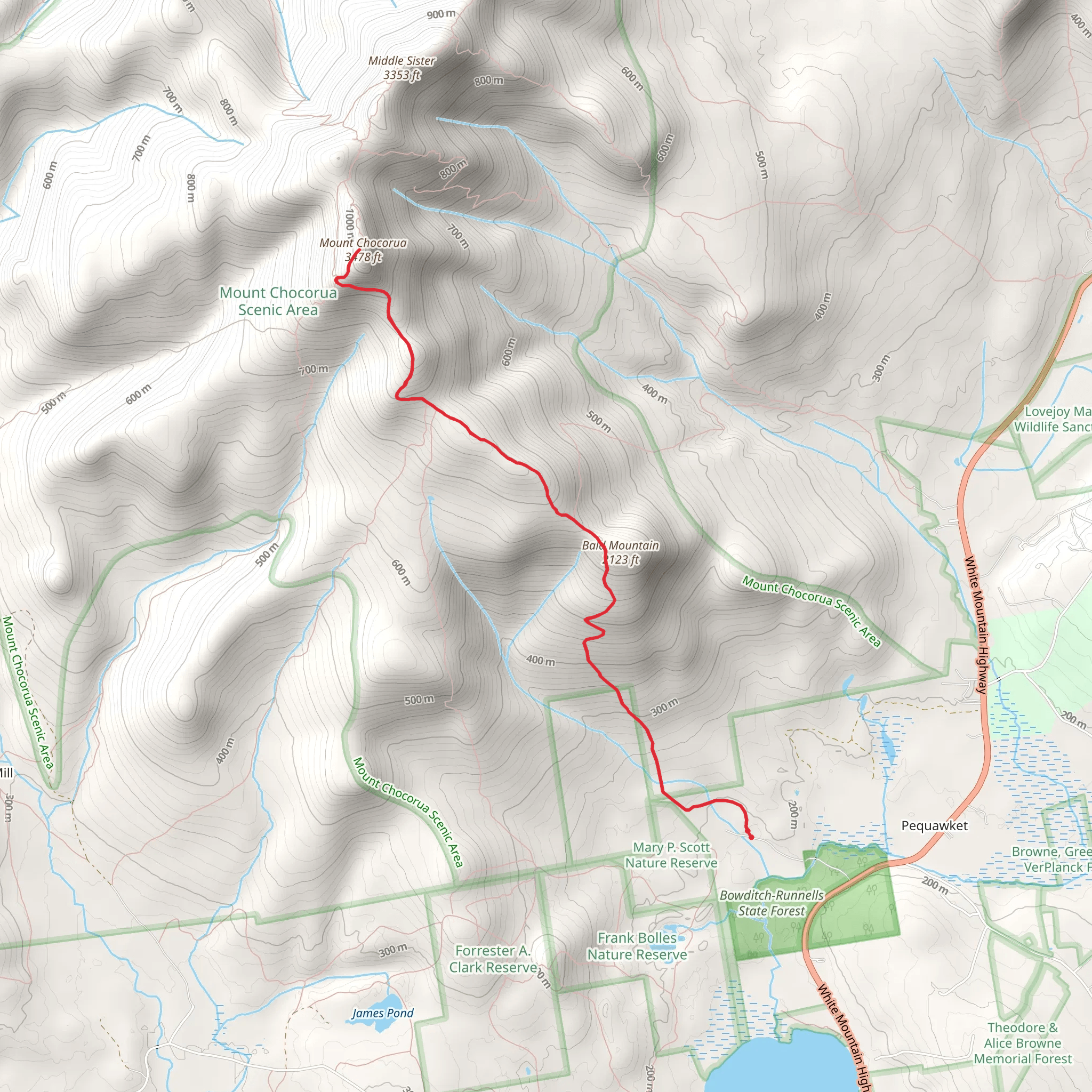 Hammond Trail to Mount Chocorua Trail mobile static map