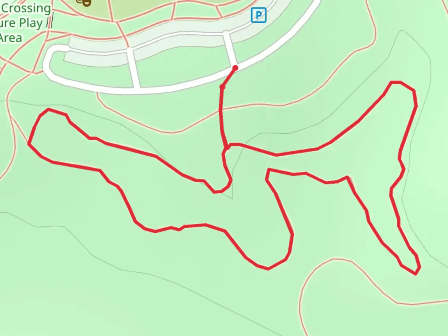 An image depicting the trail Whitetail Woods Park Loop and its surrounding area.