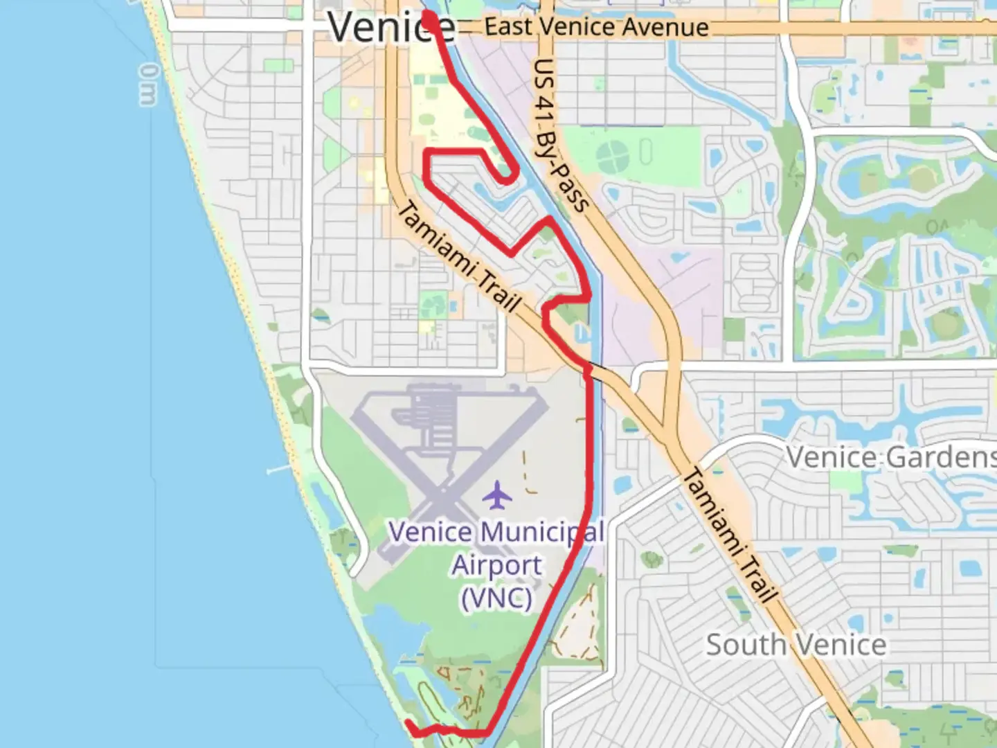 An image depicting the trail Venetian Waterway Trail via and Gulf Intracoastal Waterway and its surrounding area.