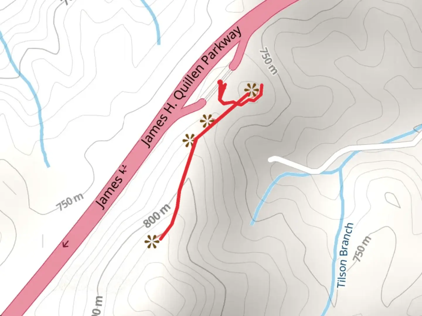 An image depicting the trail James H Quillen Parkway and its surrounding area.