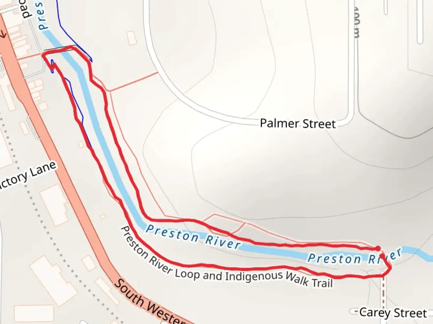 An image depicting the trail Preston River Loop and Indigenous Walk and its surrounding area.