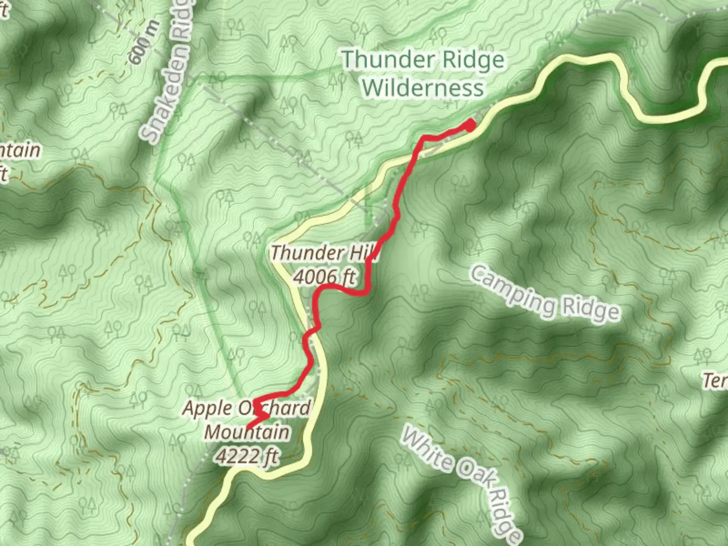 An image depicting the trail Apple Orchard via Mountain Appalachian Trail Out and Back and its surrounding area.