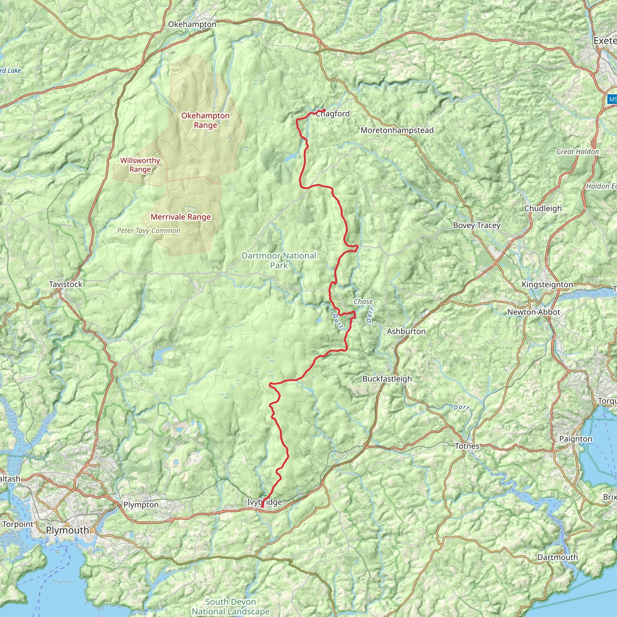 Two Moors Way (one moor only) mobile static map