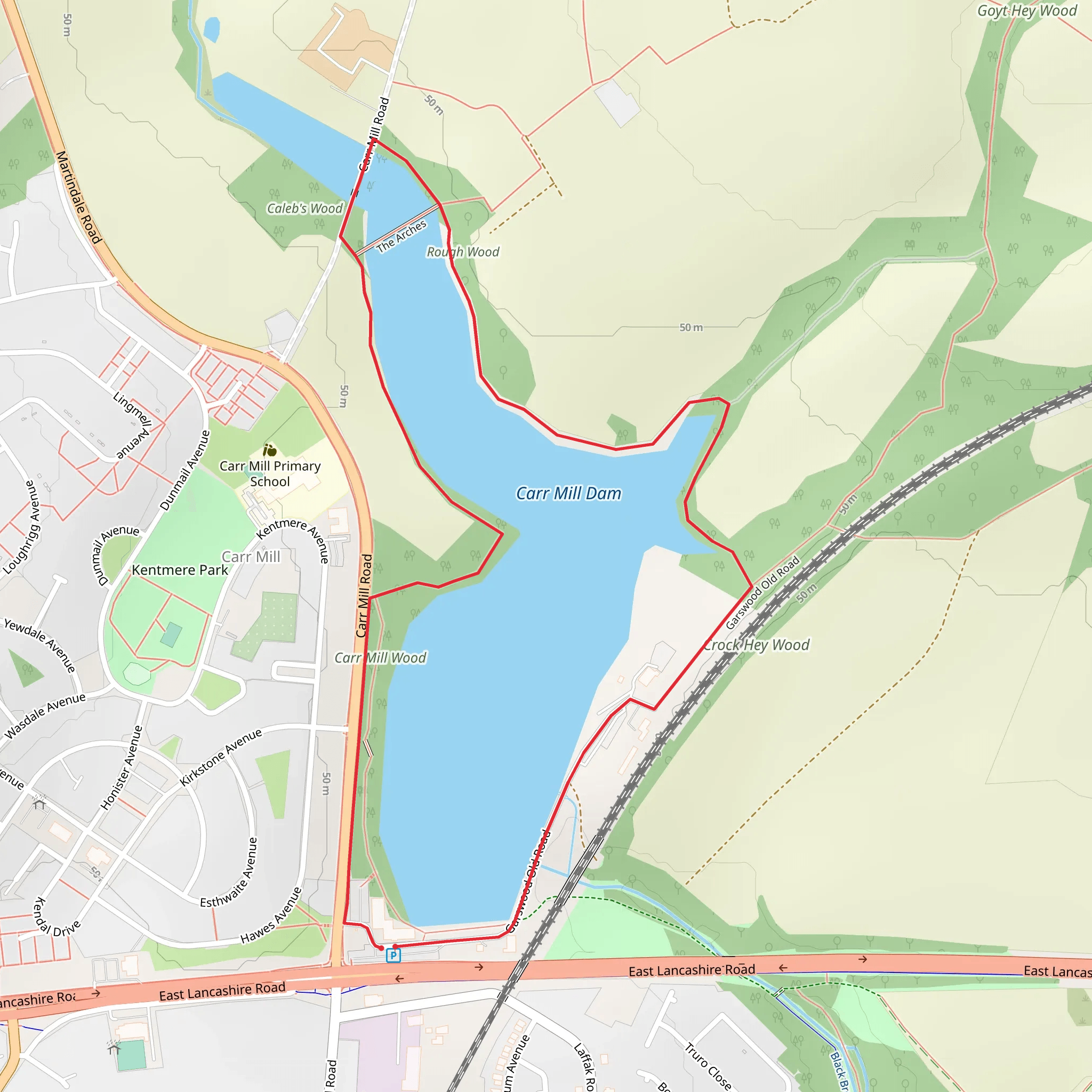 Carr Mill Dam Loop mobile static map