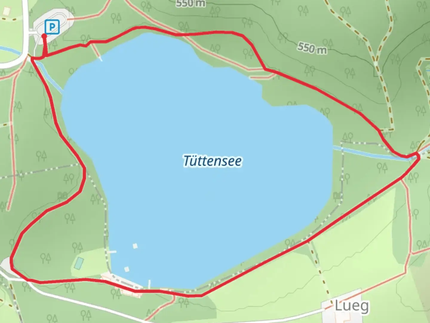 An image depicting the trail Tüttensee Rundwanderweg Loop and its surrounding area.
