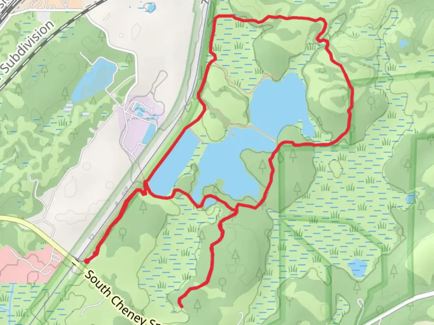 An image depicting the trail Cheney Wetland Loop Trail and its surrounding area.