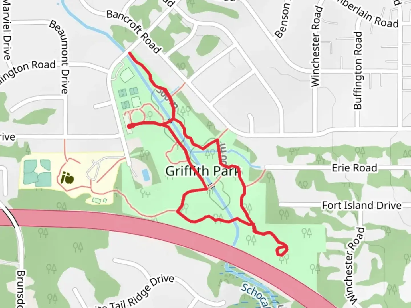 An image depicting the trail Griffith Park Loop and its surrounding area.