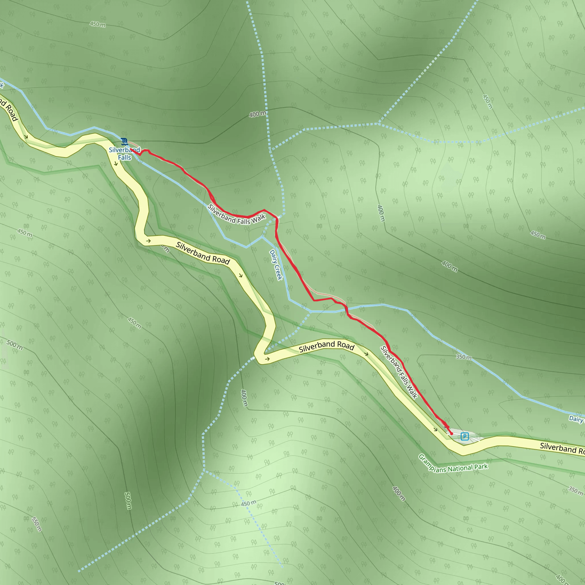 Silverband Falls Trail mobile static map