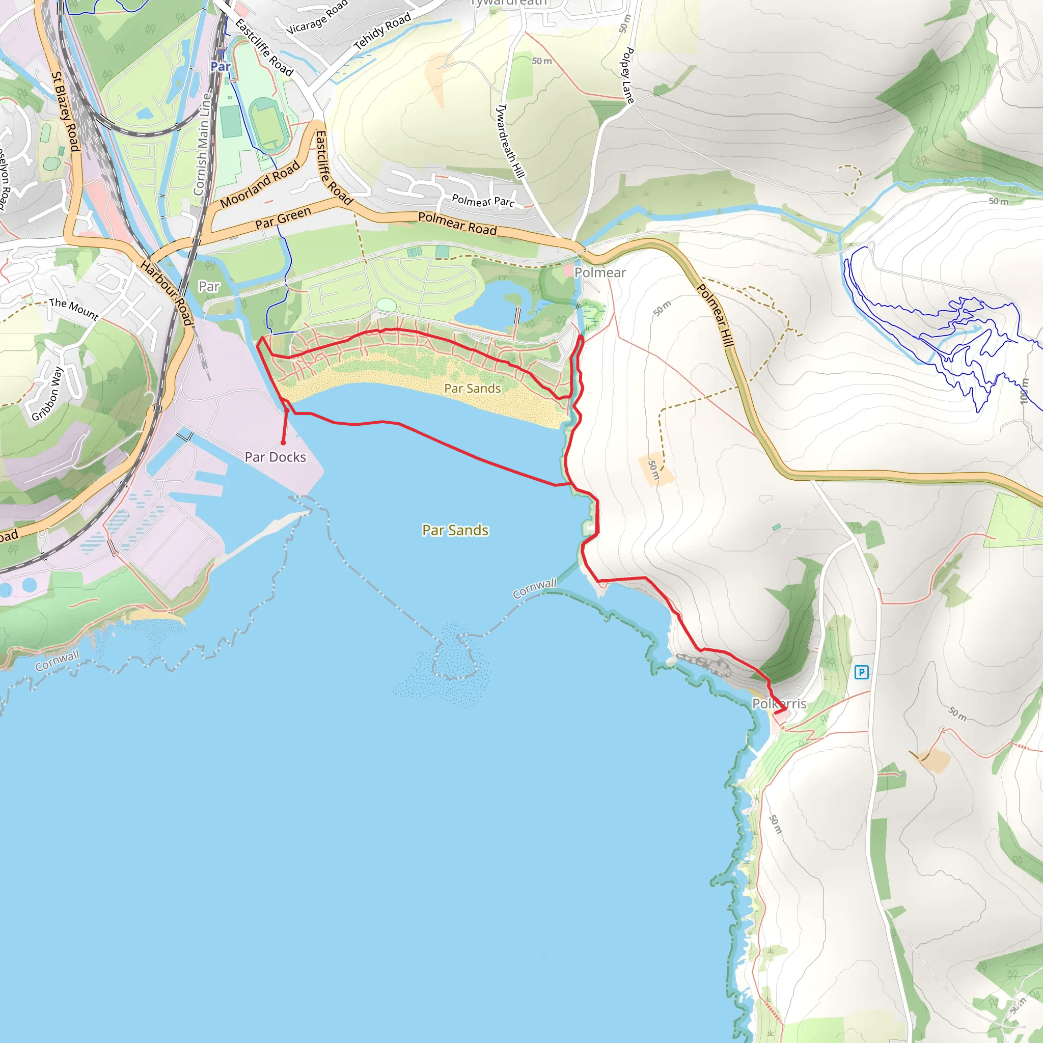 St Austell Bay and Booleys Beach mobile static map