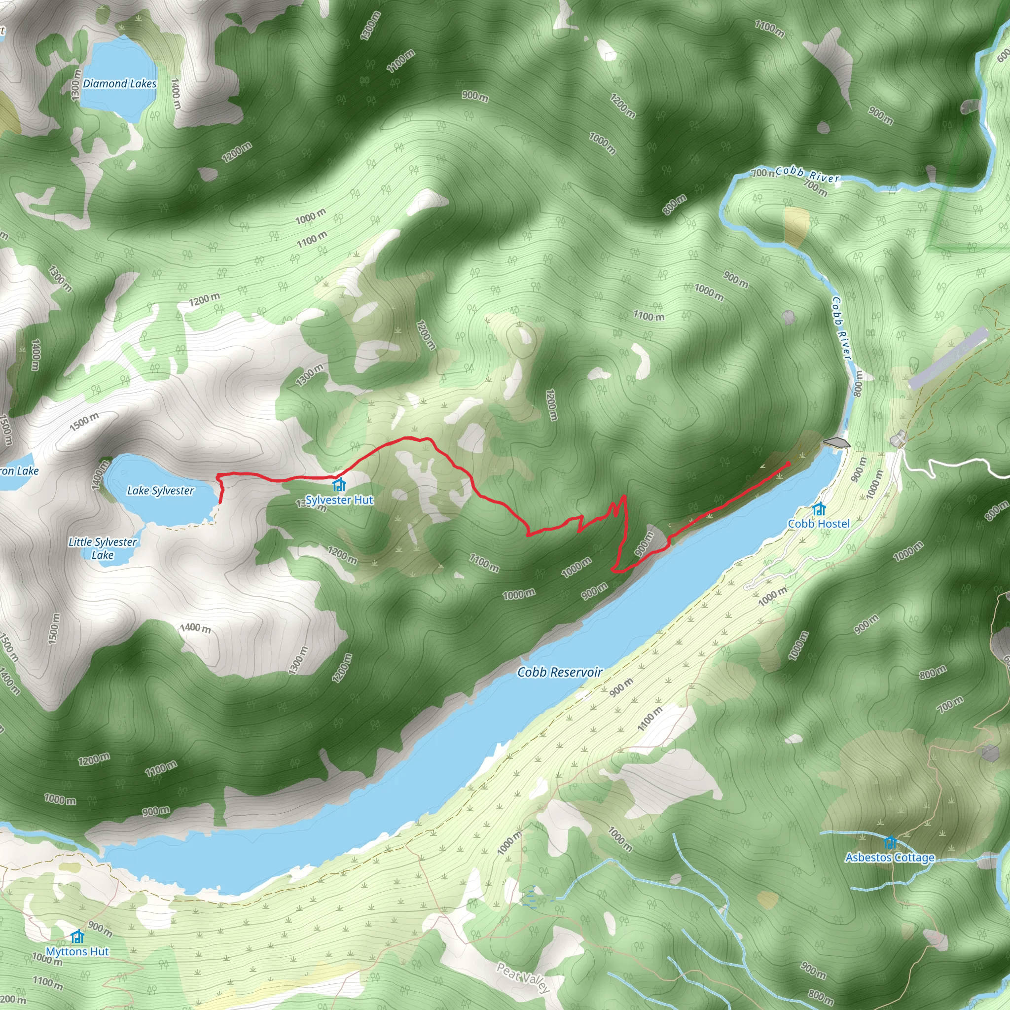 Cobb Valley - Sylvester Hut - Lake Sylvester Track mobile static map