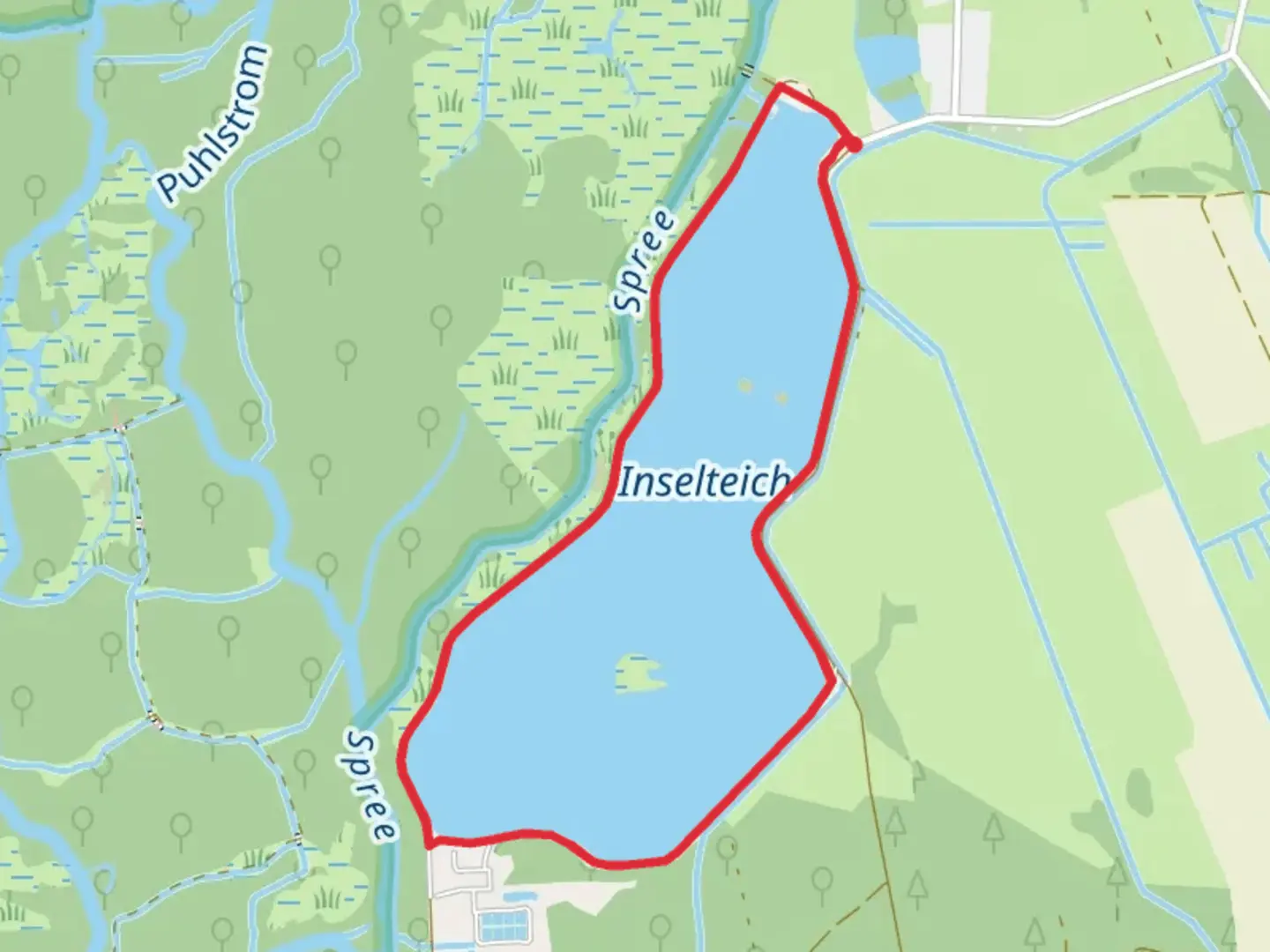 An image depicting the trail Inselteich Loop and its surrounding area.