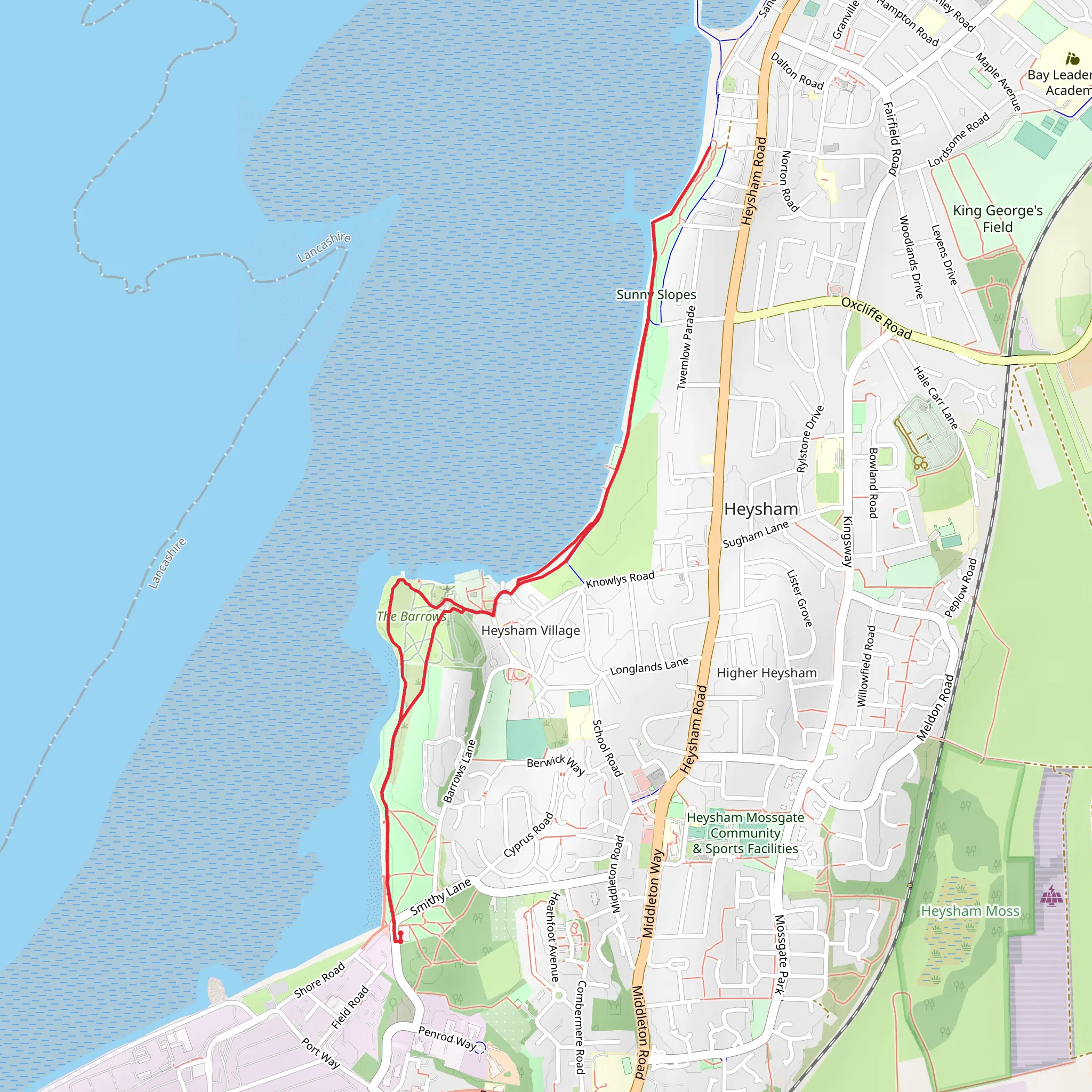 Heysham Head, Chapel Hill and Mean High Water Walk mobile static map