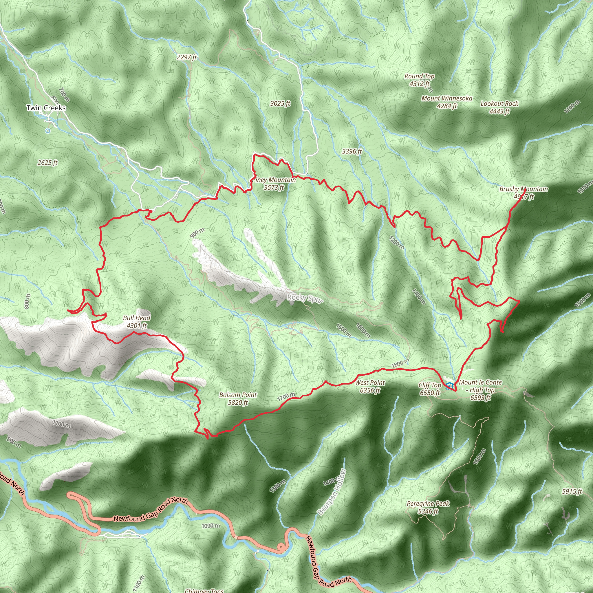 Trillium Gap, Brushy Mountain and Bull Head Loop Trail mobile static map