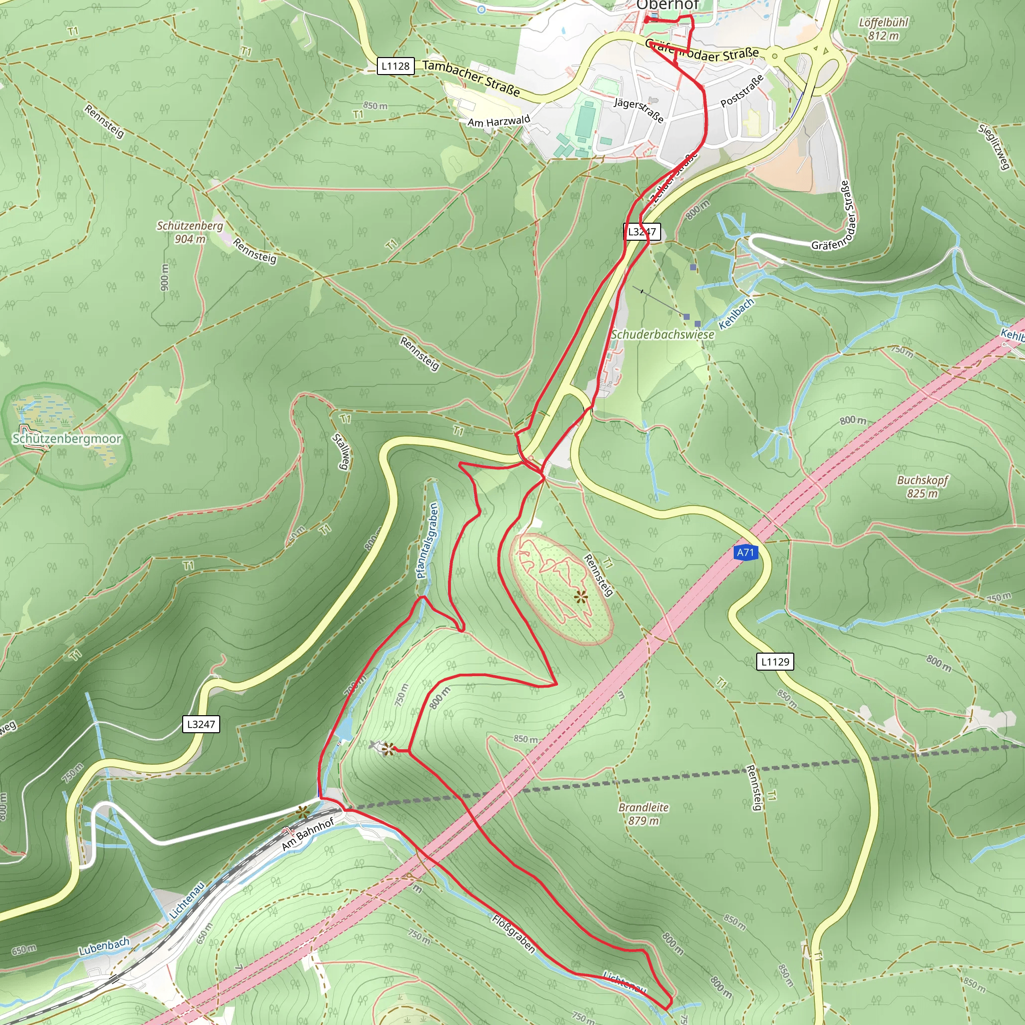 Touringen Stempelstelle and Baerenstein via Rennsteig Leiter Zella Mehlis mobile static map