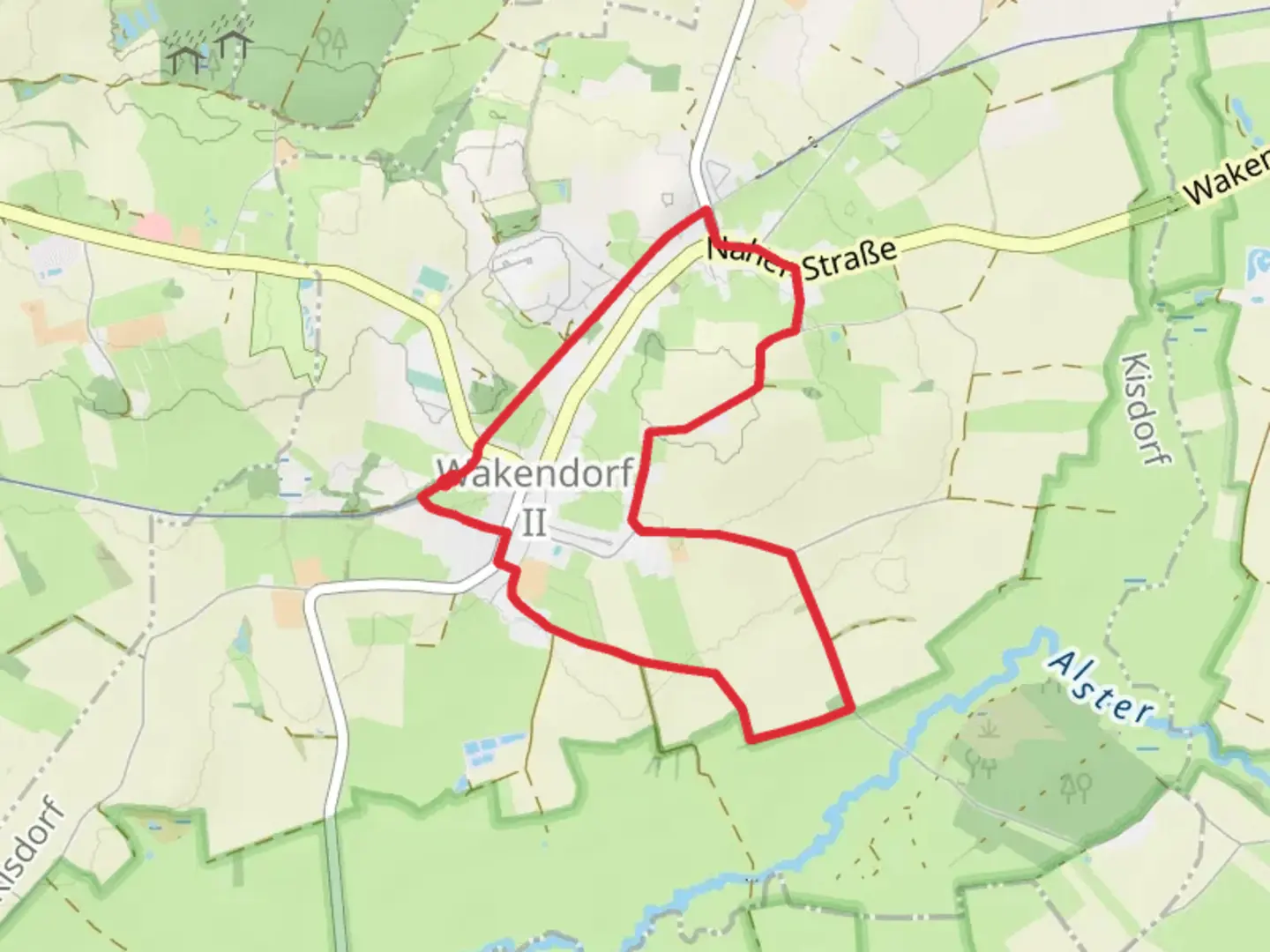 An image depicting the trail Rundtour durch Wakendorf and its surrounding area.