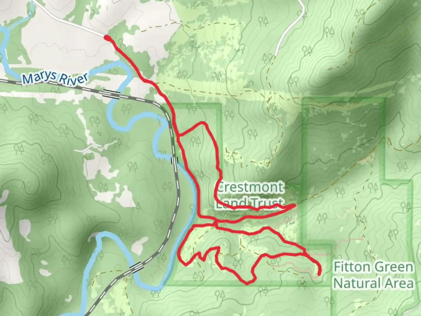 An image depicting the trail Cardwell Hill and Mid Forest Loop Trail and its surrounding area.