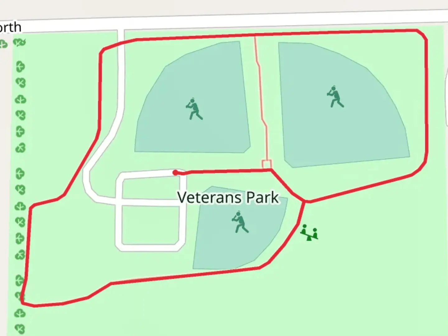 An image depicting the trail Veterans Park Loop and its surrounding area.