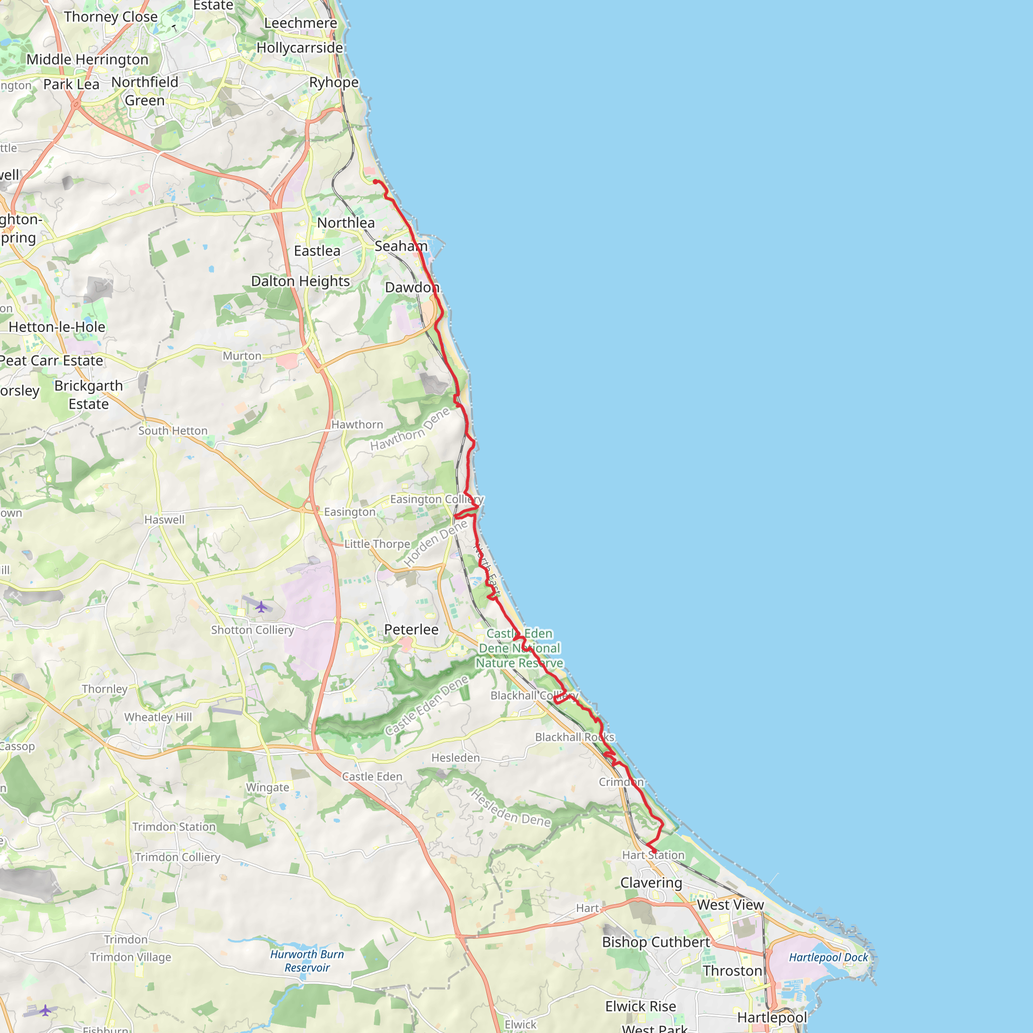 Seaham to Hart Station Walk via Chemical Beach mobile static map