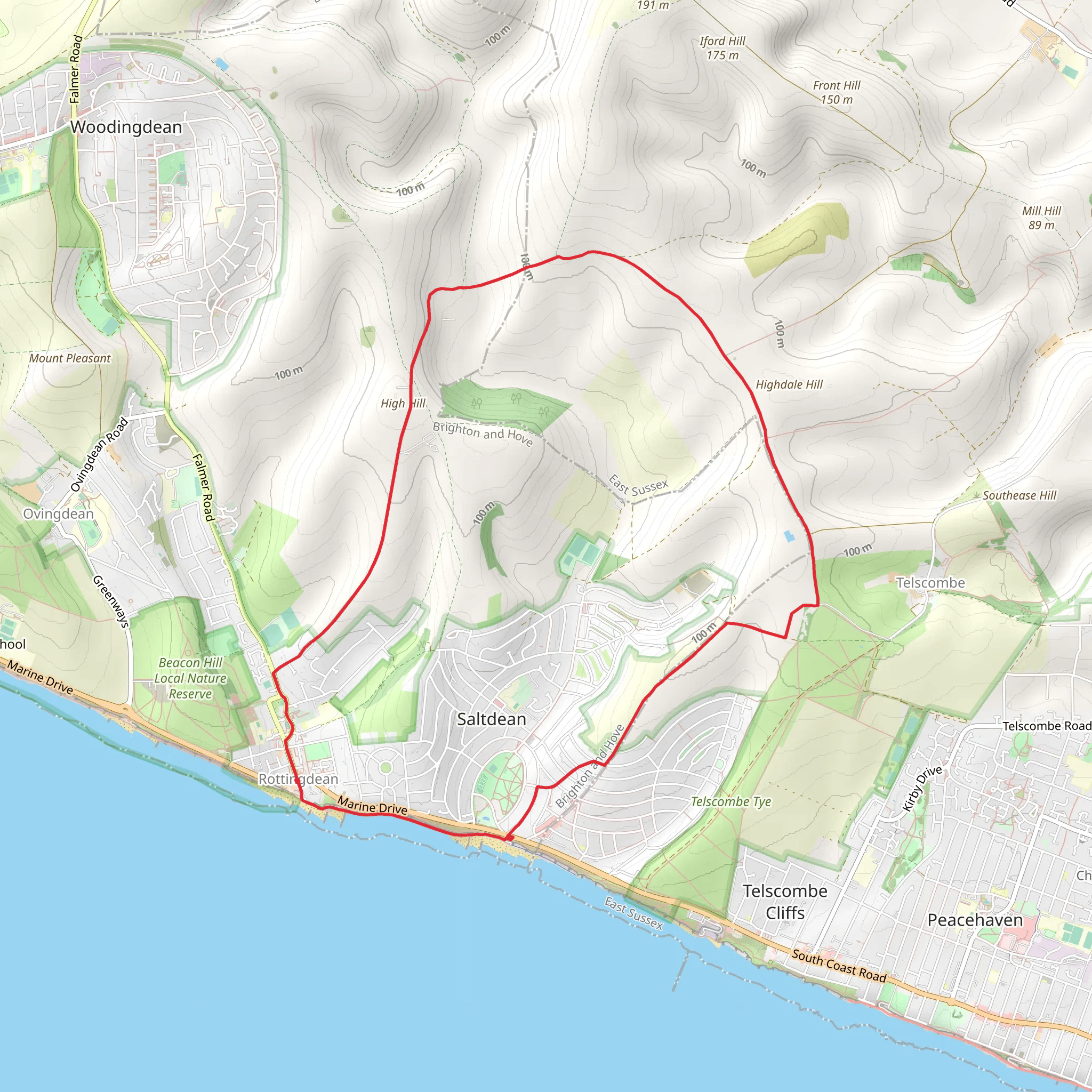 Rottingdean Circular Walk mobile static map