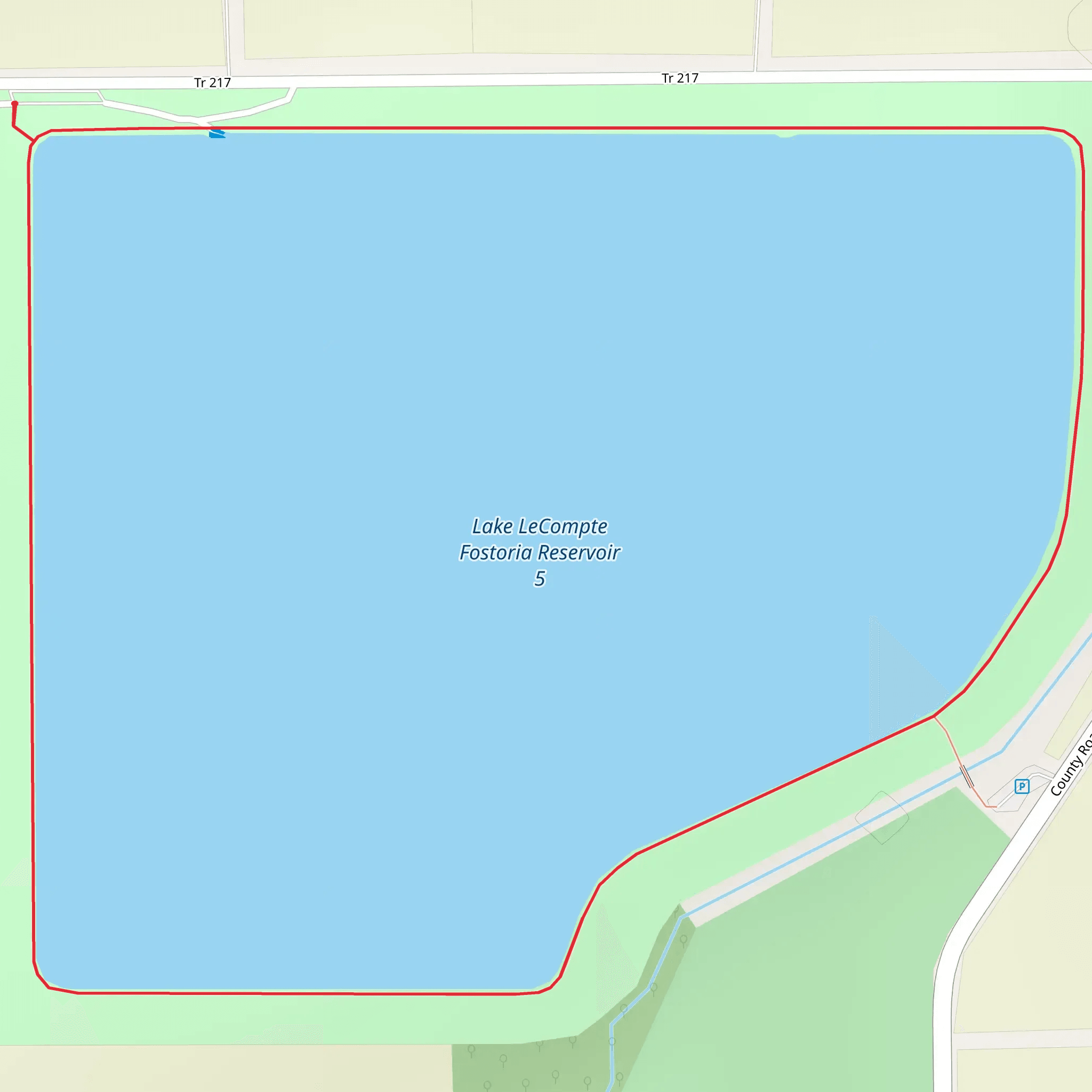 Lake LeCompte Fostoria Reservoir 5 Loop mobile static map