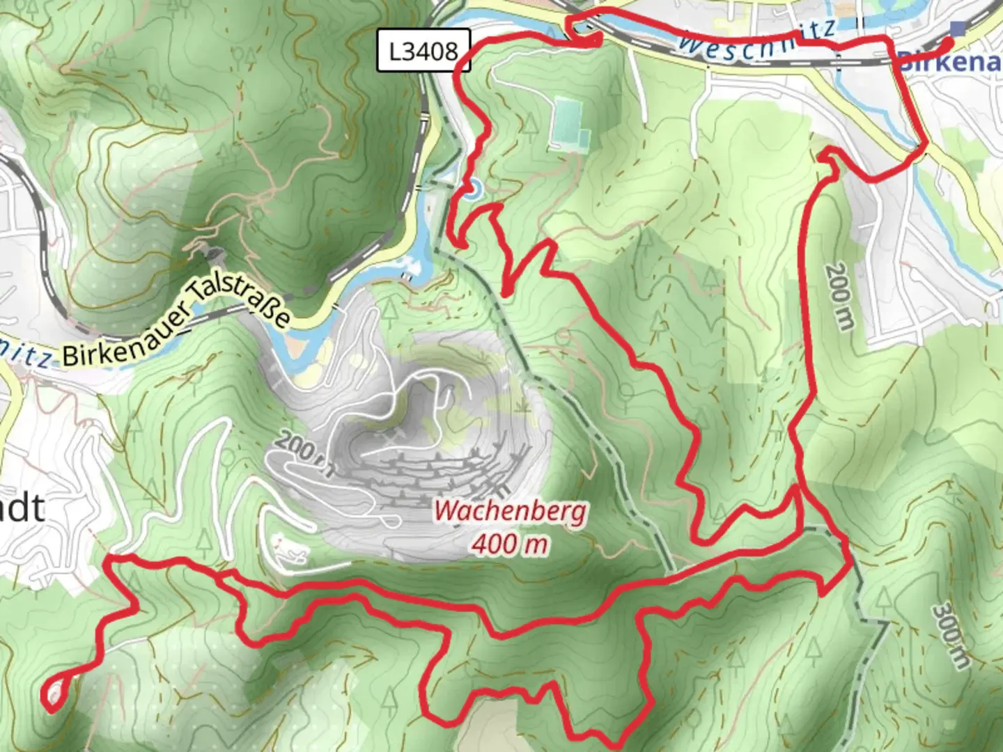 An image depicting the trail Rundwanderweg Weinheim and Birkenau and its surrounding area.