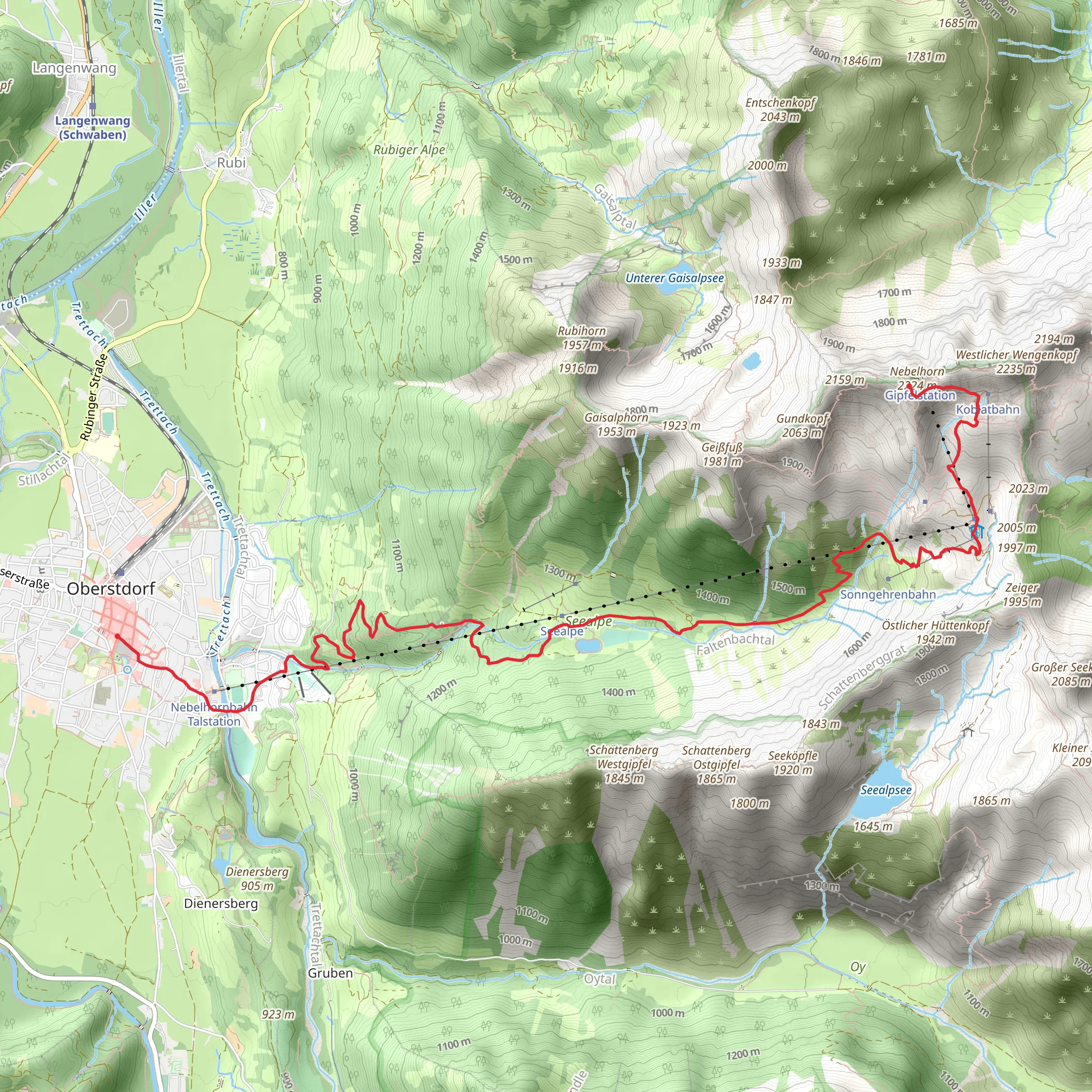 Oberstdorf to Nebelhorn Walk via Seealpe mobile static map