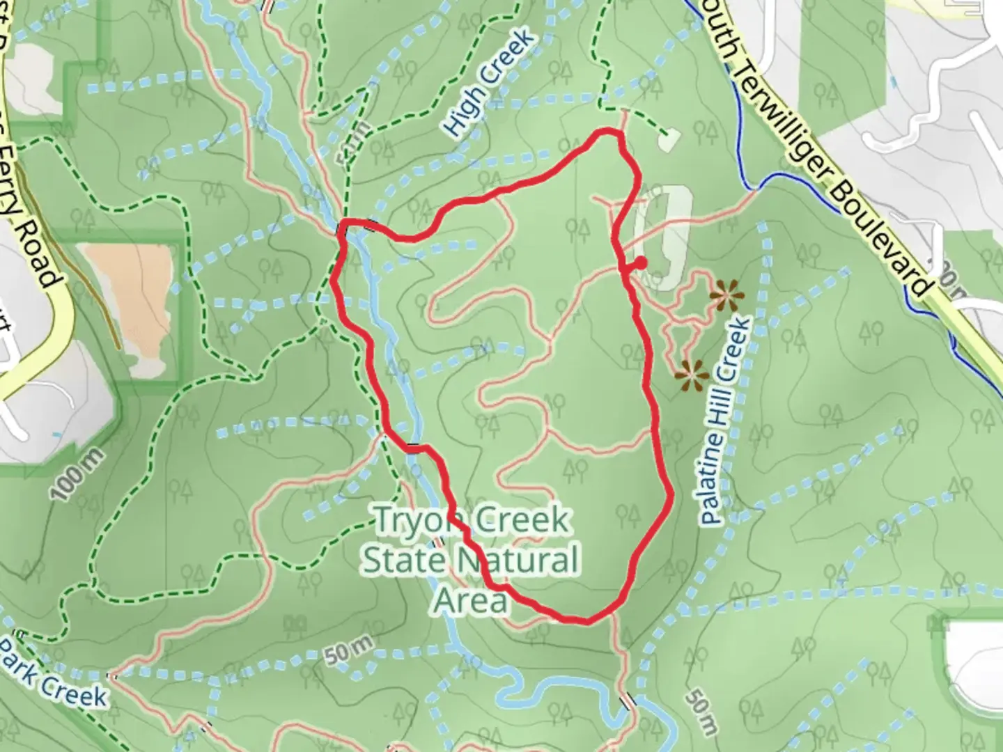 An image depicting the trail Middle Creek - Old Main Loop Trail and its surrounding area.