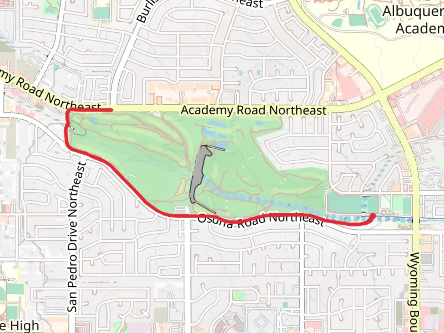An image depicting the trail Arroyo del Oso Park and Bear Canyon Arroyo and its surrounding area.