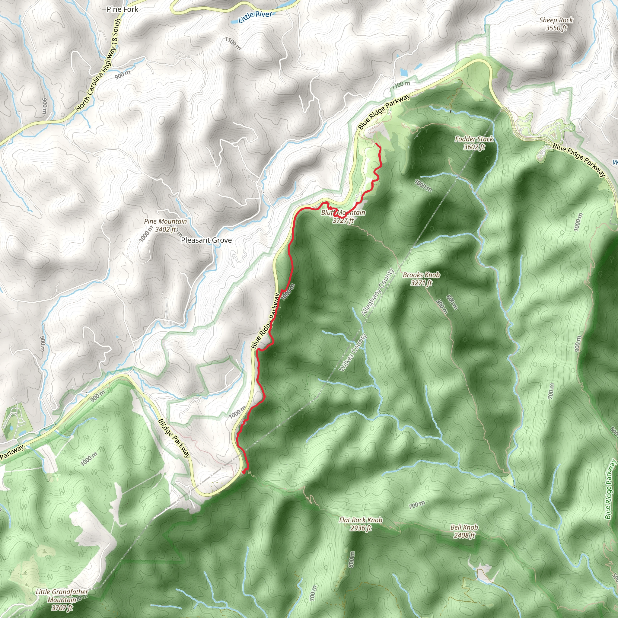 Bluff Mountain Trail Out and Back mobile static map