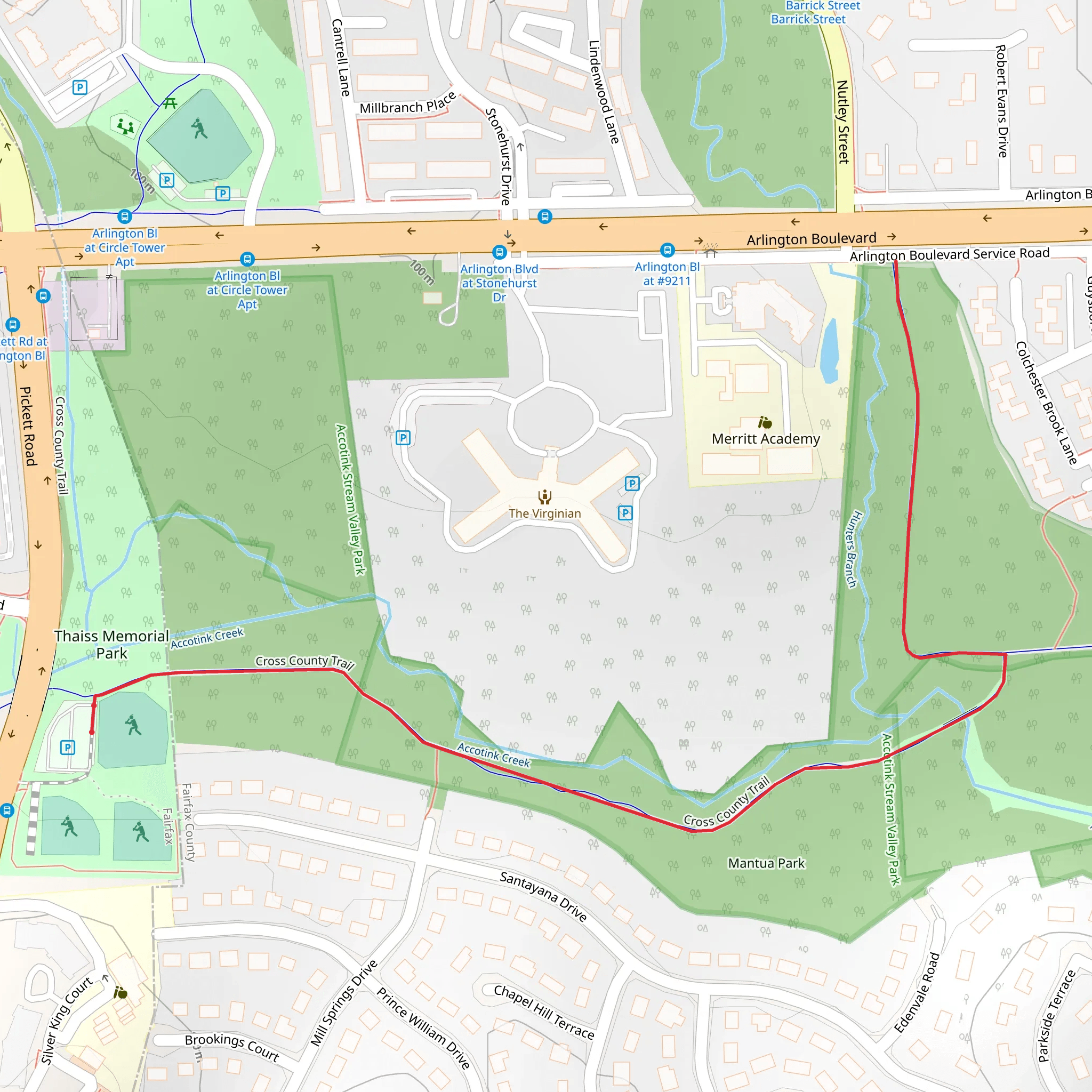 Accotink Creek and Cross County Trail mobile static map