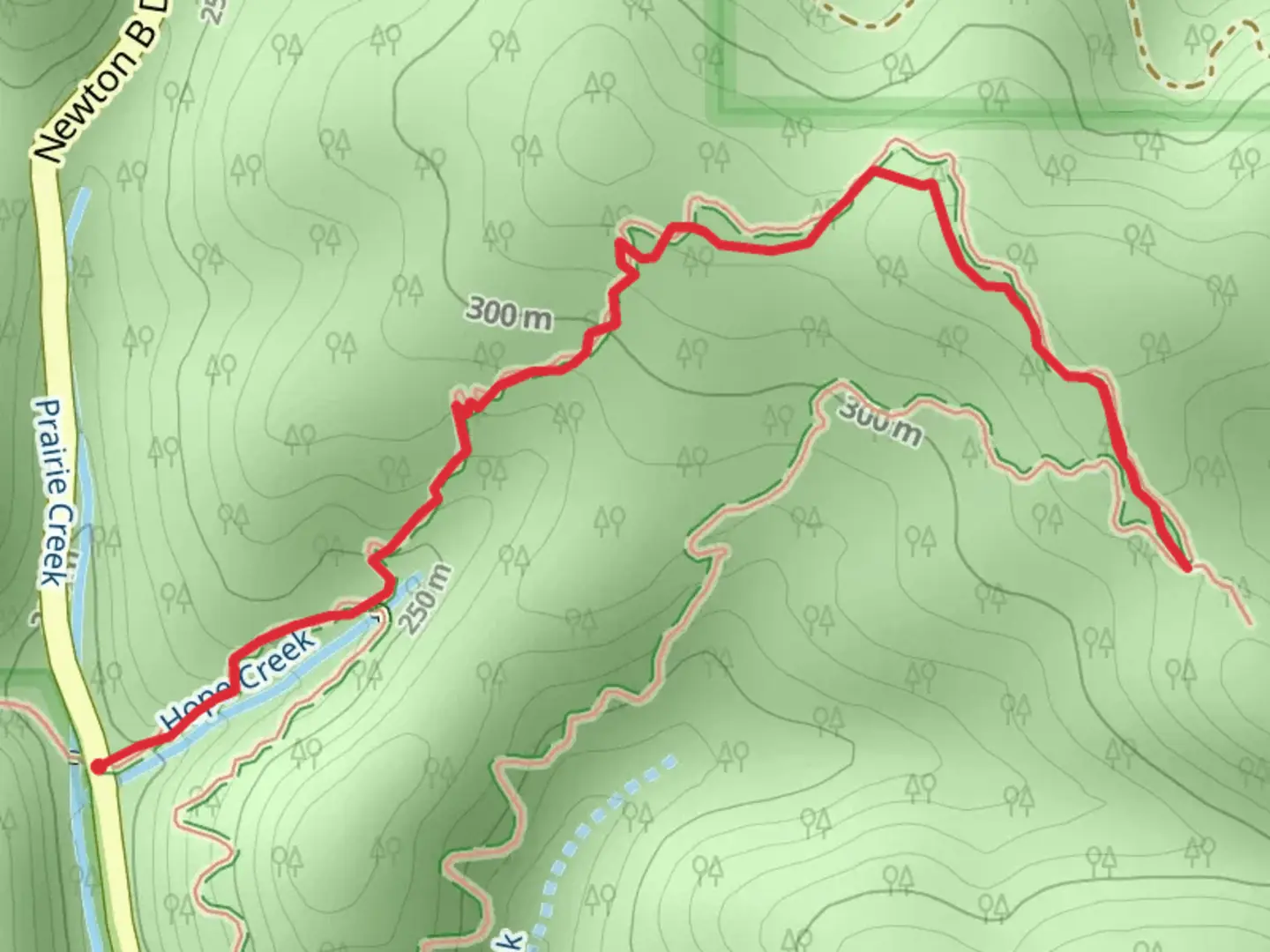 An image depicting the trail Hope Creek Trail and its surrounding area.