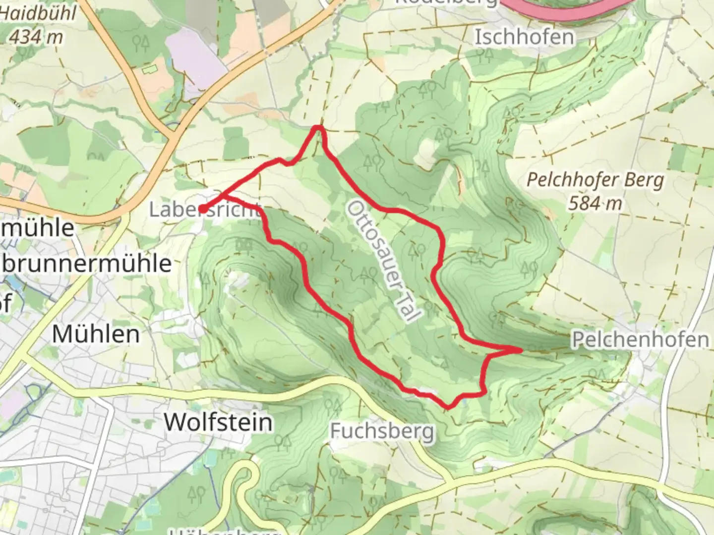 An image depicting the trail Rundweg Labersricht and Zeugenbergrunde and its surrounding area.
